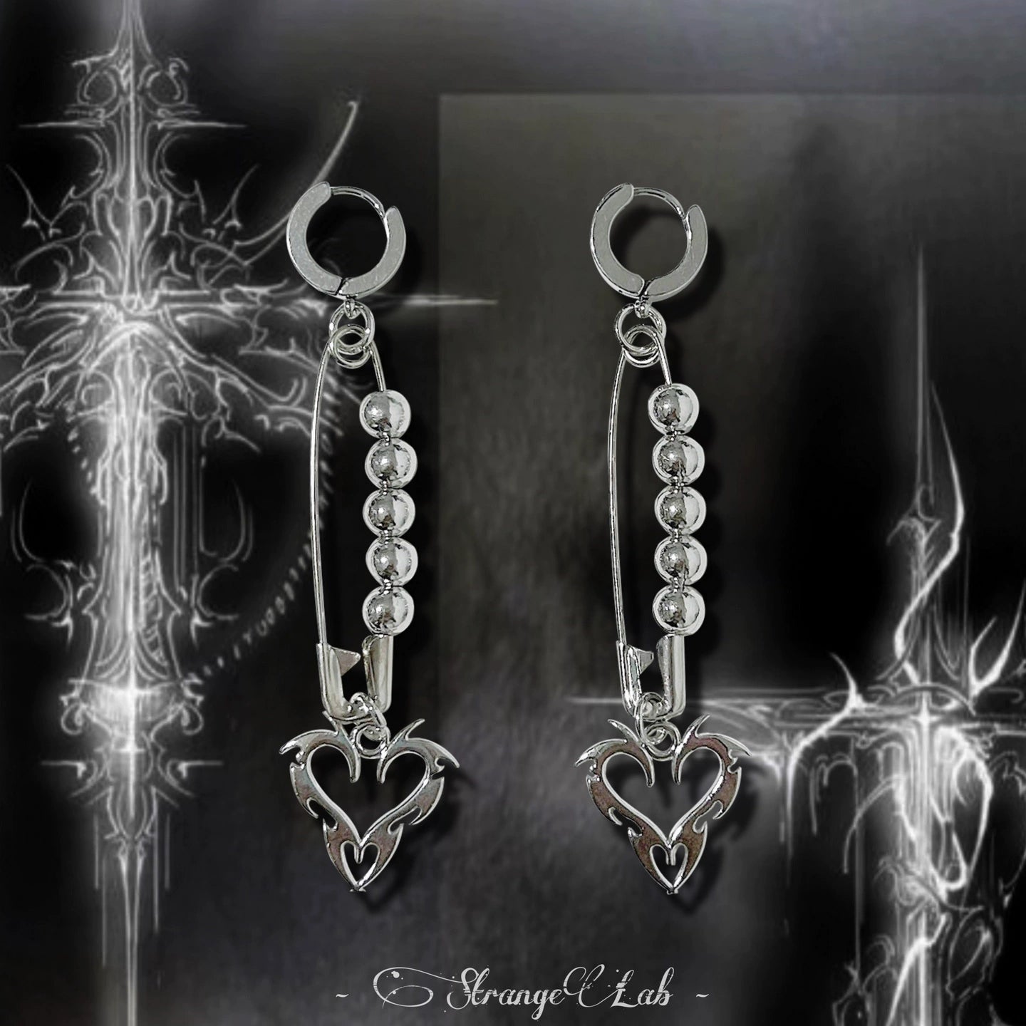 Y2K Earrings Cyberpunk Silver Liquid Heart Titanium Alloy - Strangelab by Land Decora