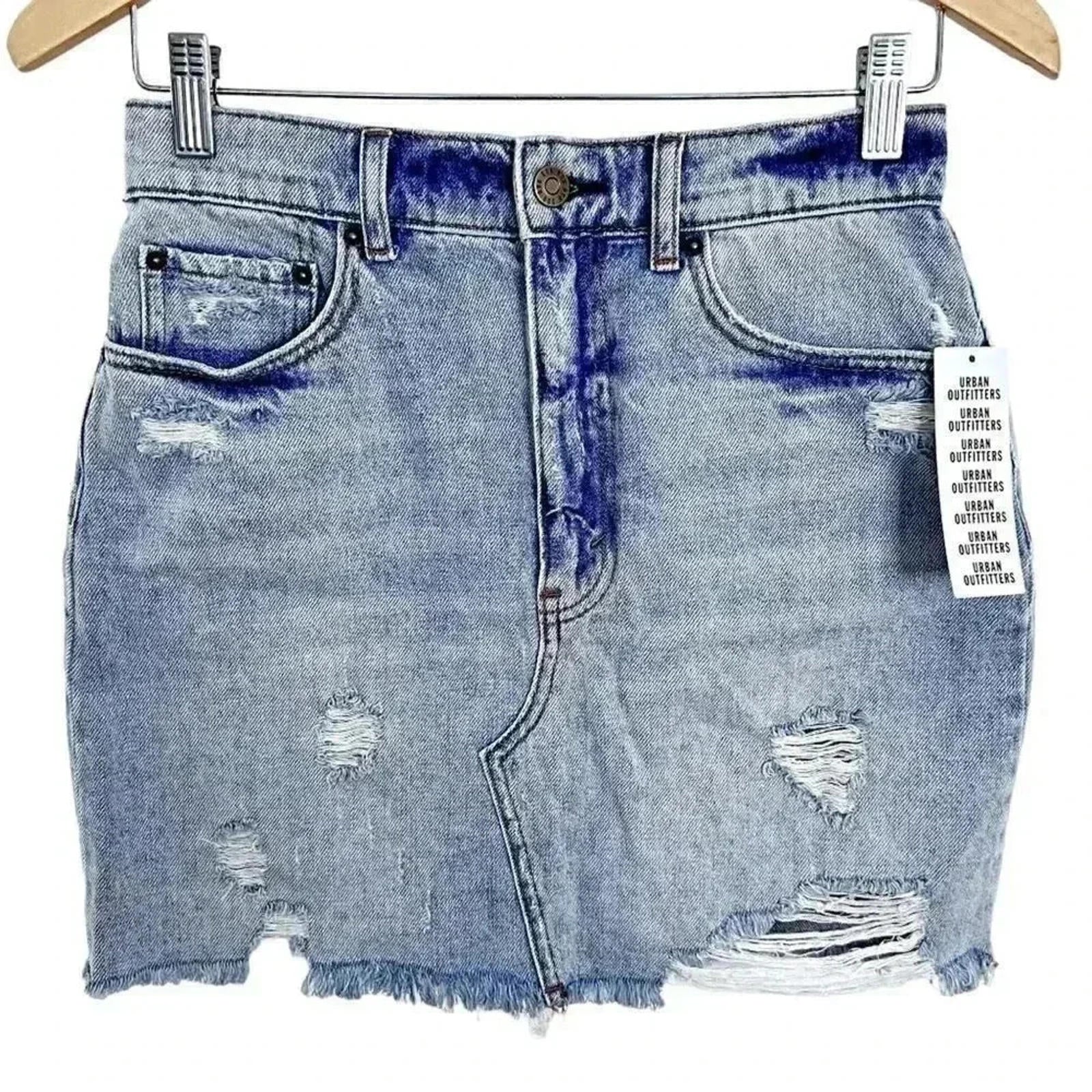NWT BDG Distressed Denim Skirt Light Wash High Rise Women's Size S by Hot Girl Secondhand