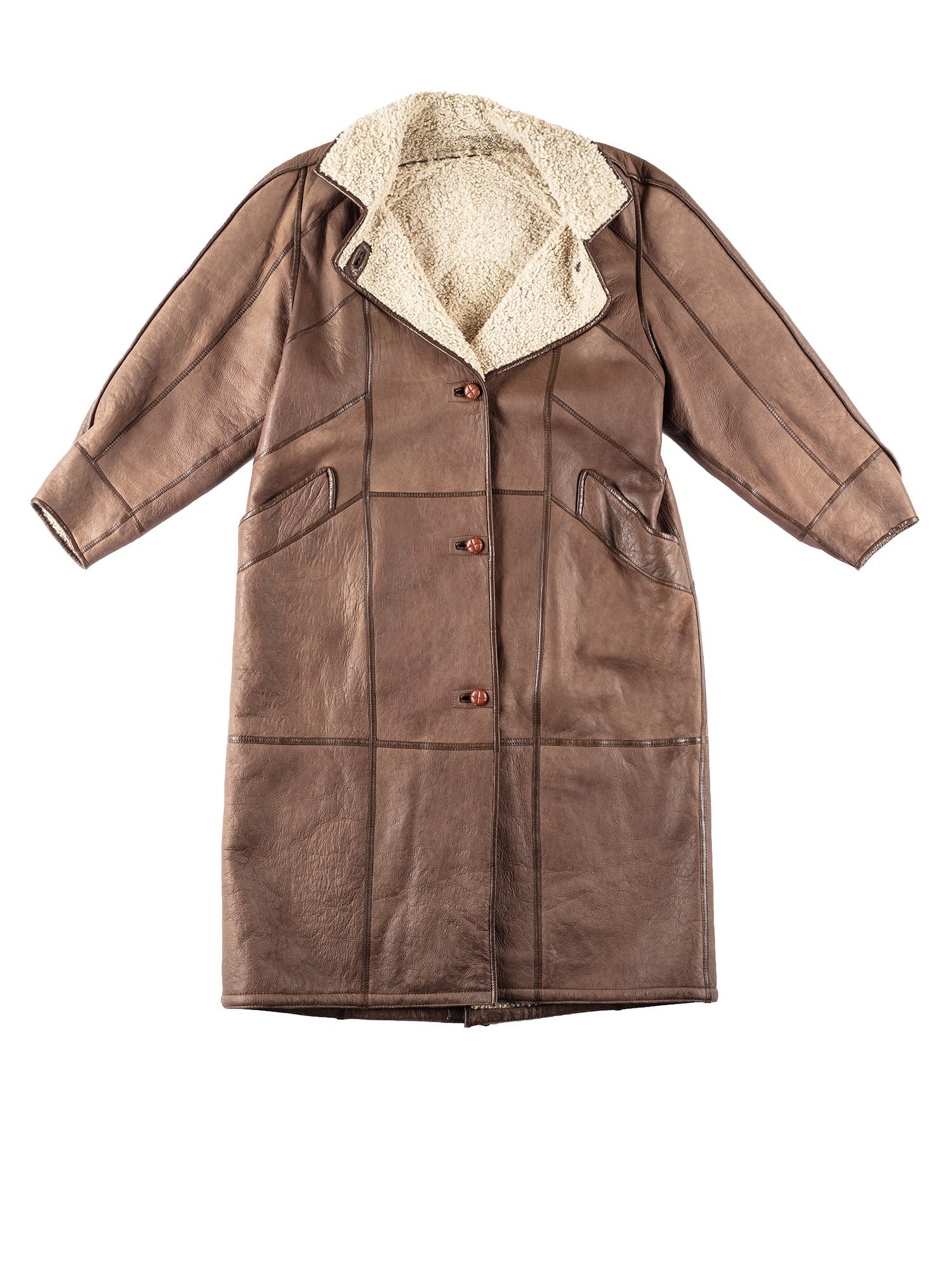 Vintage 90's Women Sheepskin Maxi Coat in Brown by Northern Grip