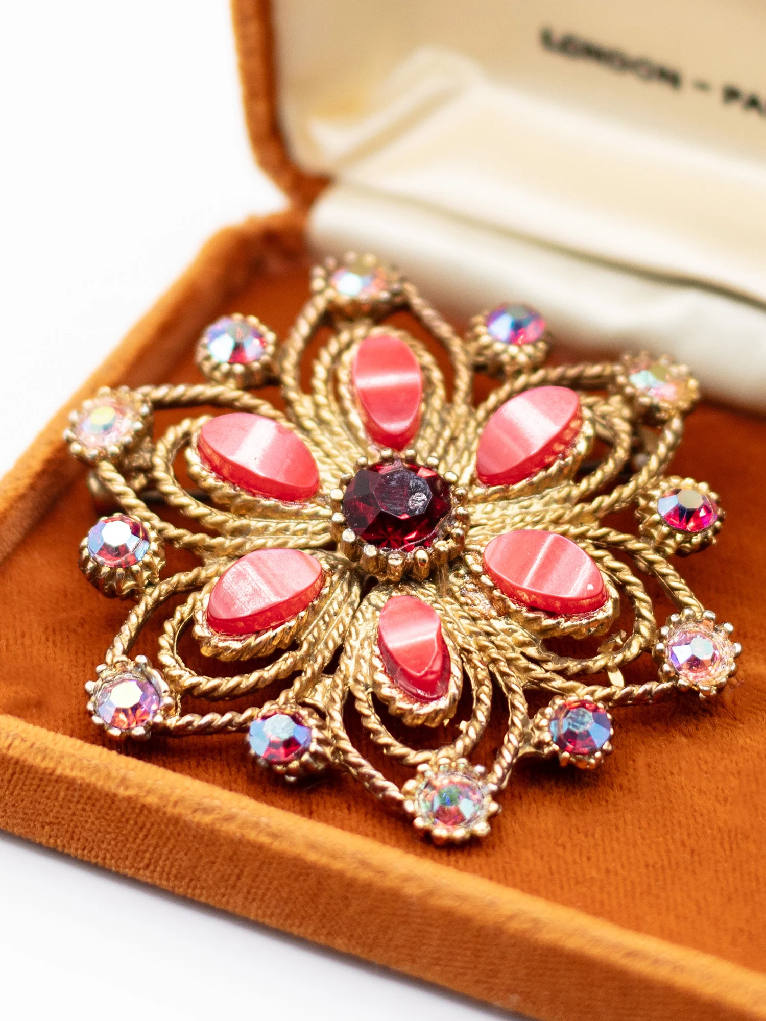 Vintage 60's Red Rhinestone Floral Brooch by Northern Grip