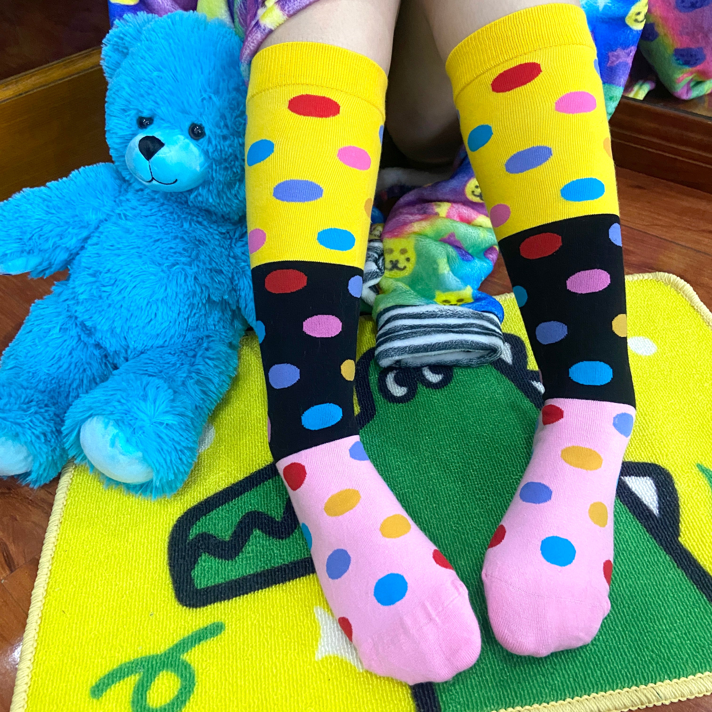 Leerroo Decora Kei Colorful Polka Dot Over-the-Knee Socks | Warm Fleece Lined Winter Socks by Land Decora
