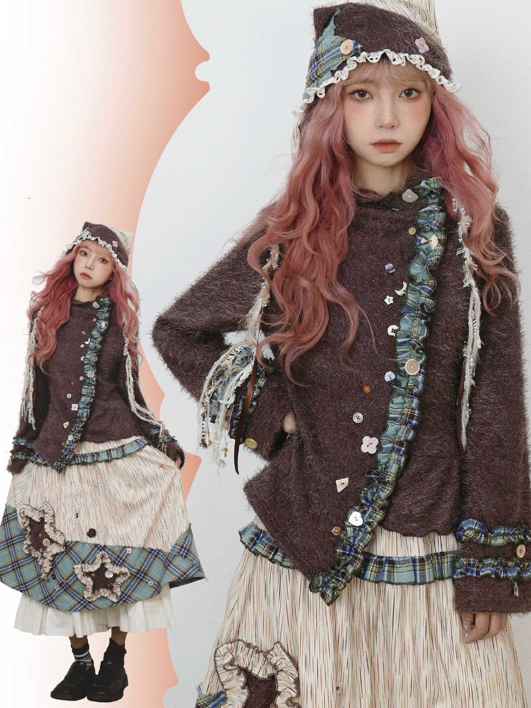 ShiChang Gothic Fairy Knit Top | Asymmetrical Punk Lace Flare Sleeve S by Land Decora