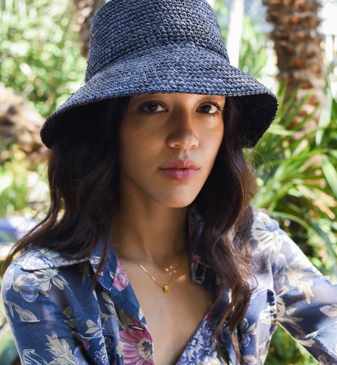 Wyeth Tali Raffia Bucket Hat in Midnight Blue by Sierra Deene