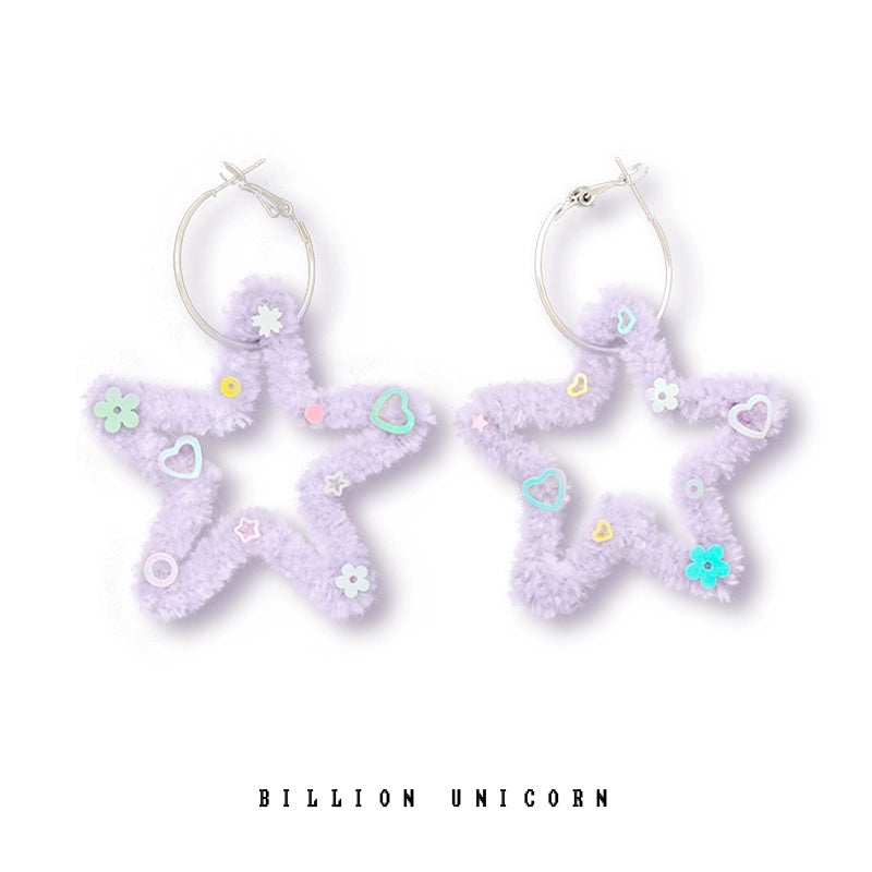 Kawaii Decora Kei Harajuku Fashion - Pink Unicorn Star Plush Earrings by Land Decora