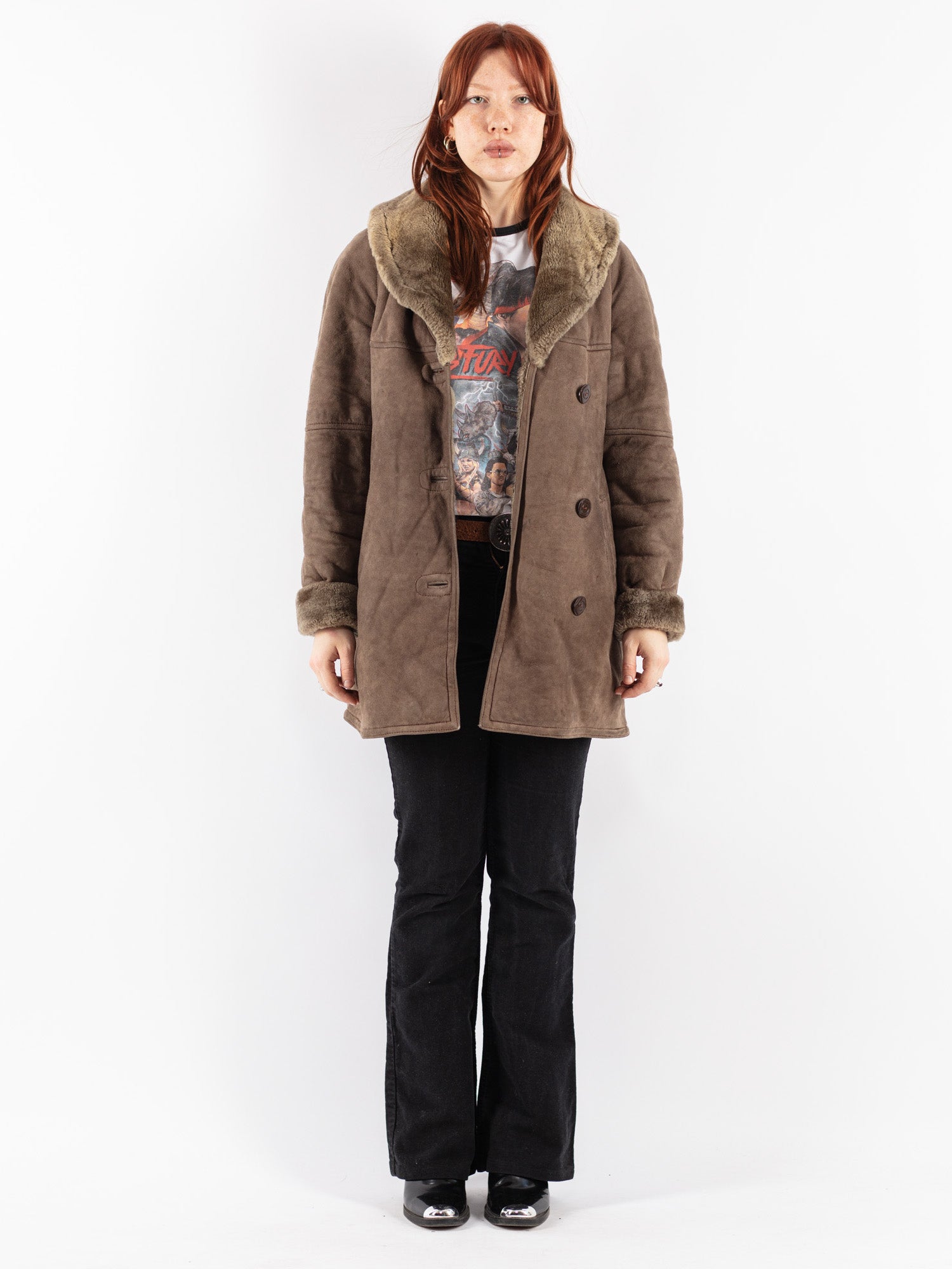 Vintage 80's Women Sheepskin Coat in Beige by Northern Grip