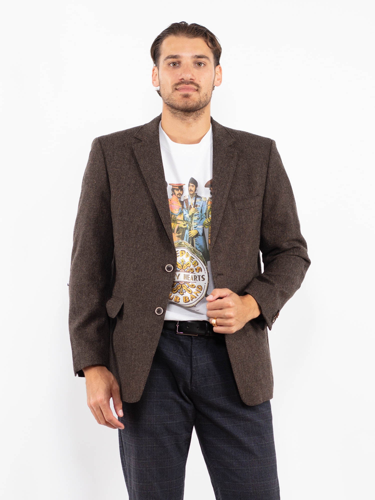 Vintage 00's Men Wool Blazer Jacket in Brown by Northern Grip