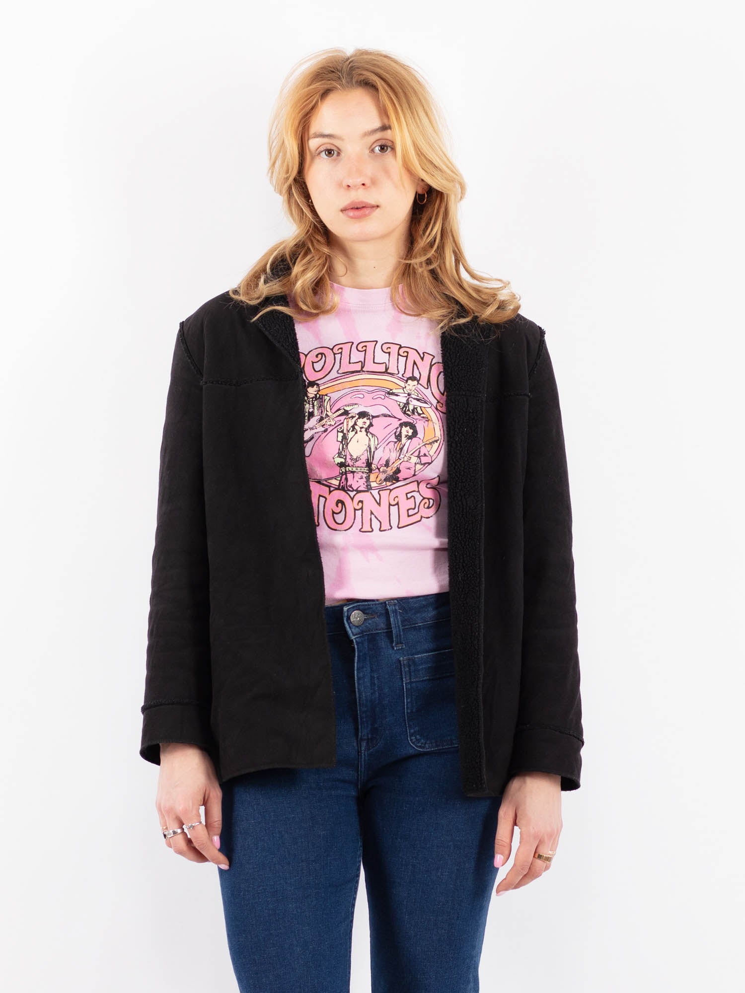 Vintage 00's Women Faux Sheepskin Jacket in Black by Northern Grip