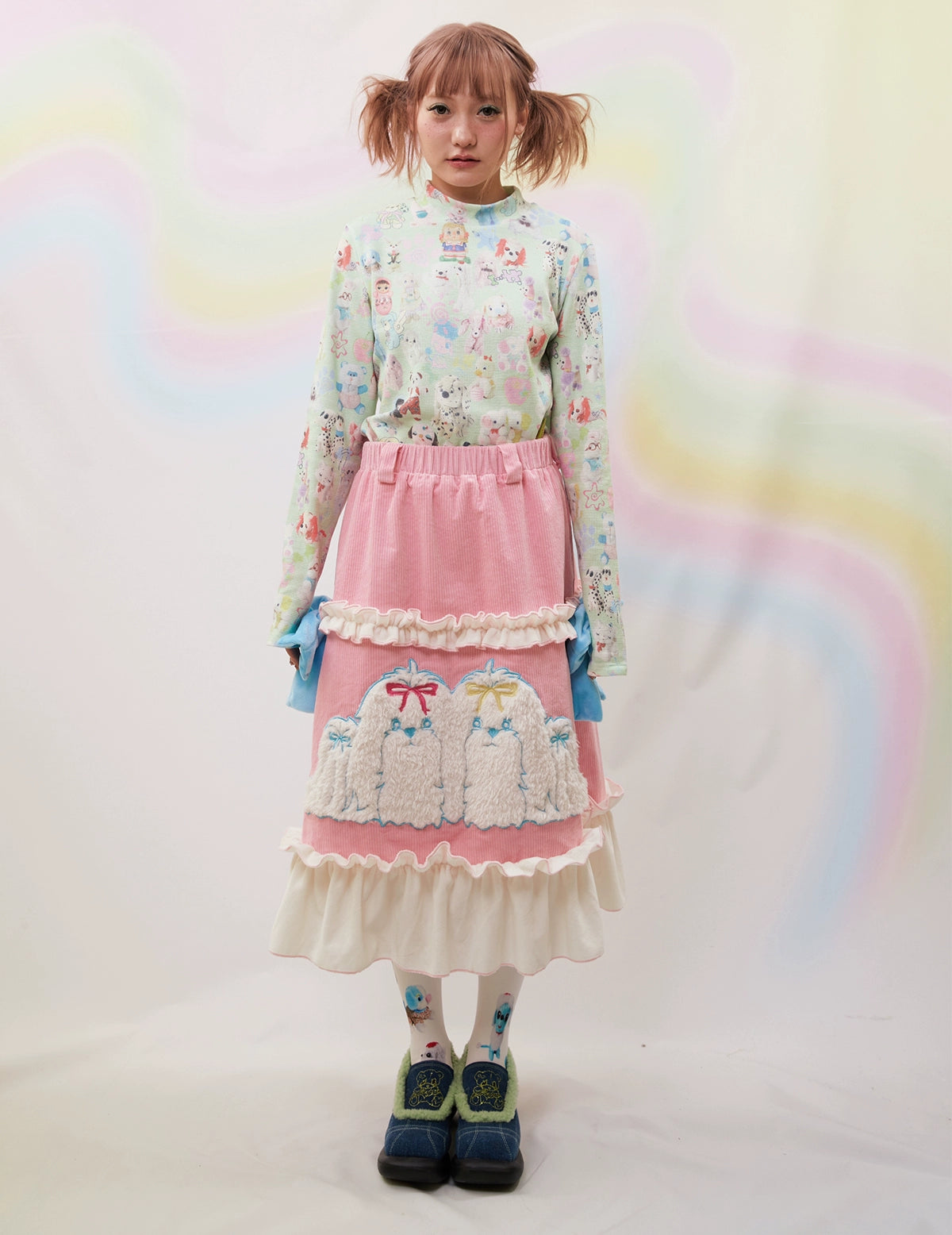 Corduroy Puppy Skirt - Decora Kei Harajuku Style by Land Decora