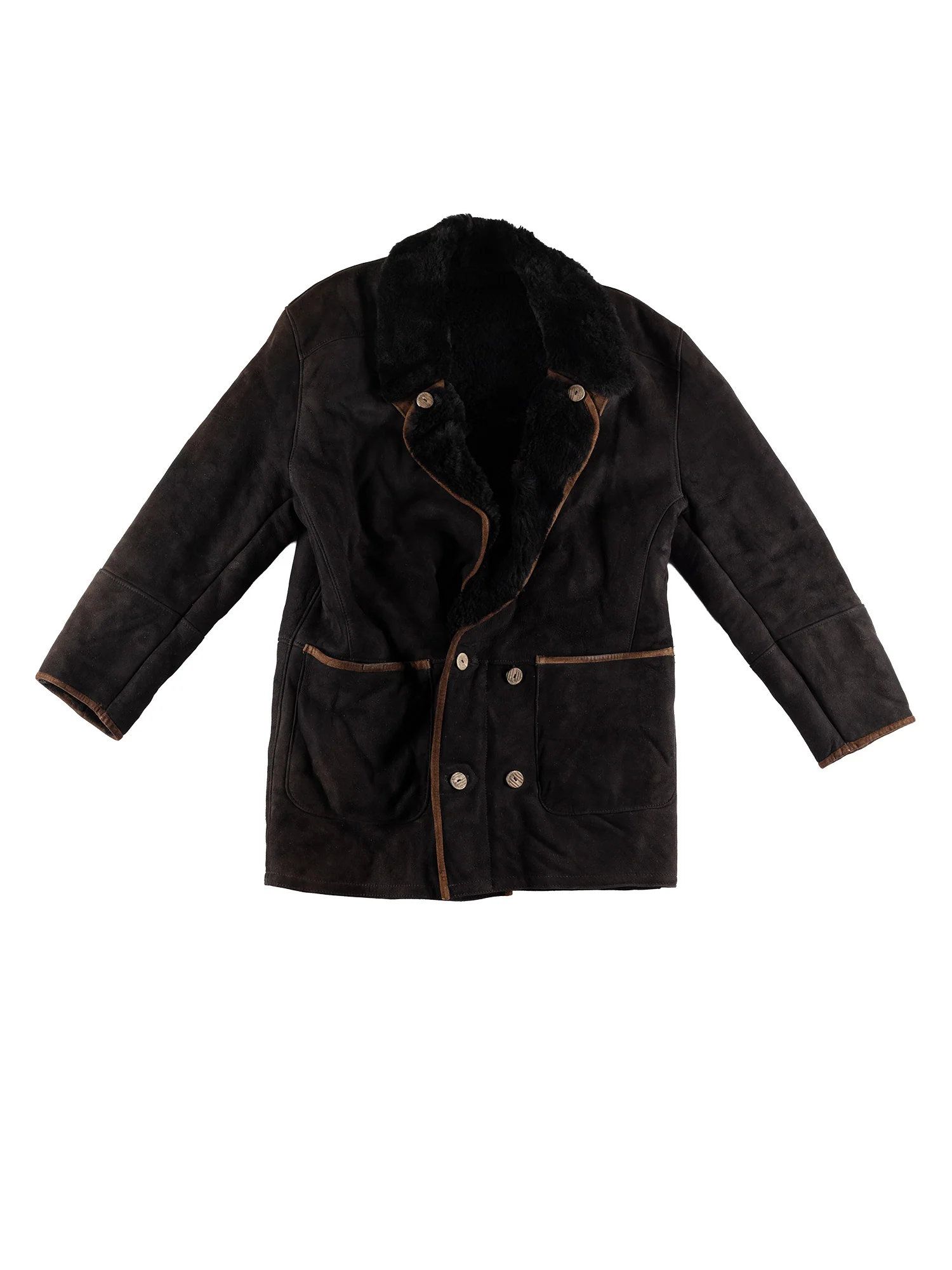 Vintage 80's Men Sheepskin Coat in Black by Northern Grip