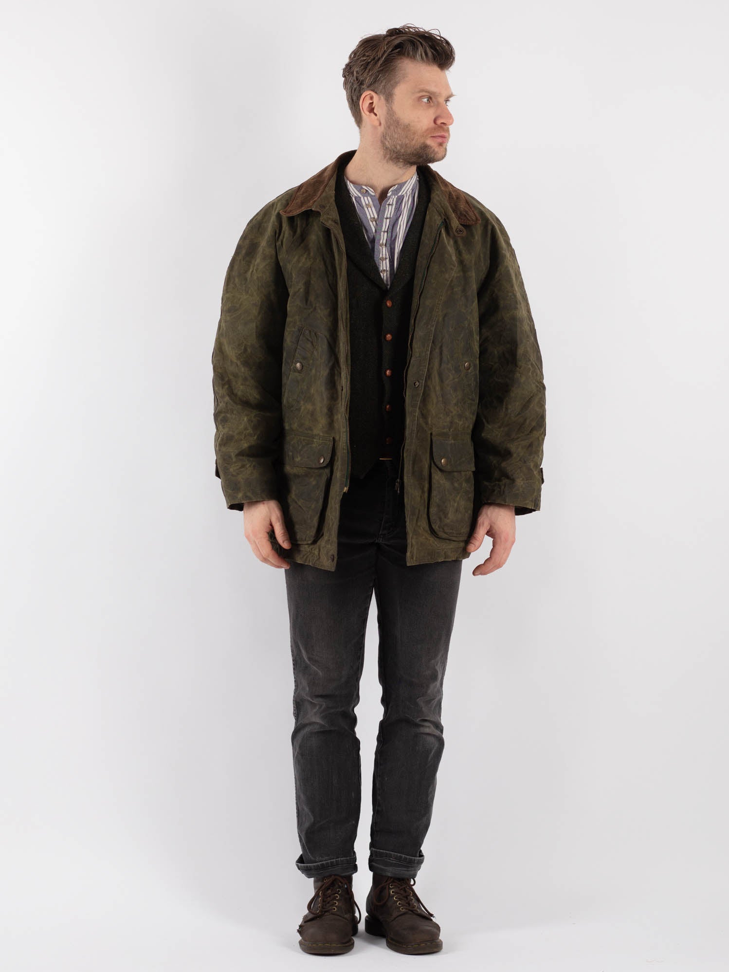 Vintage 90's Men Waxed Canvas Jacket in Green by Northern Grip
