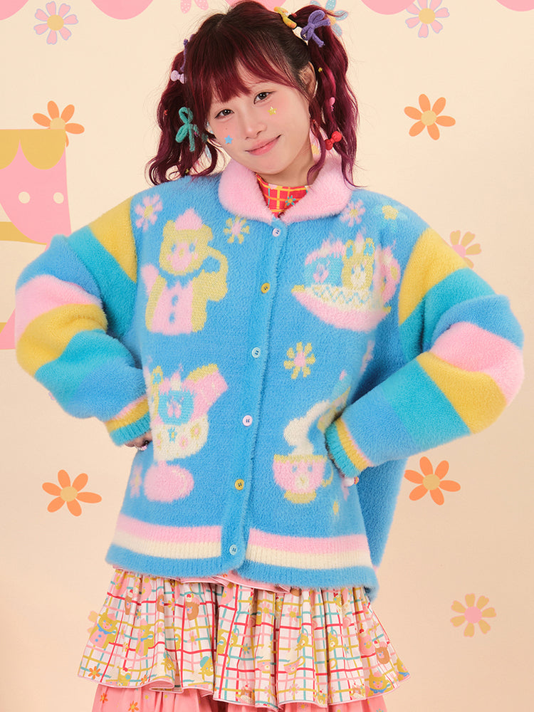 Kawaii Colored Mink Fur Knit Cardigan - NIKKOU by Land Decora