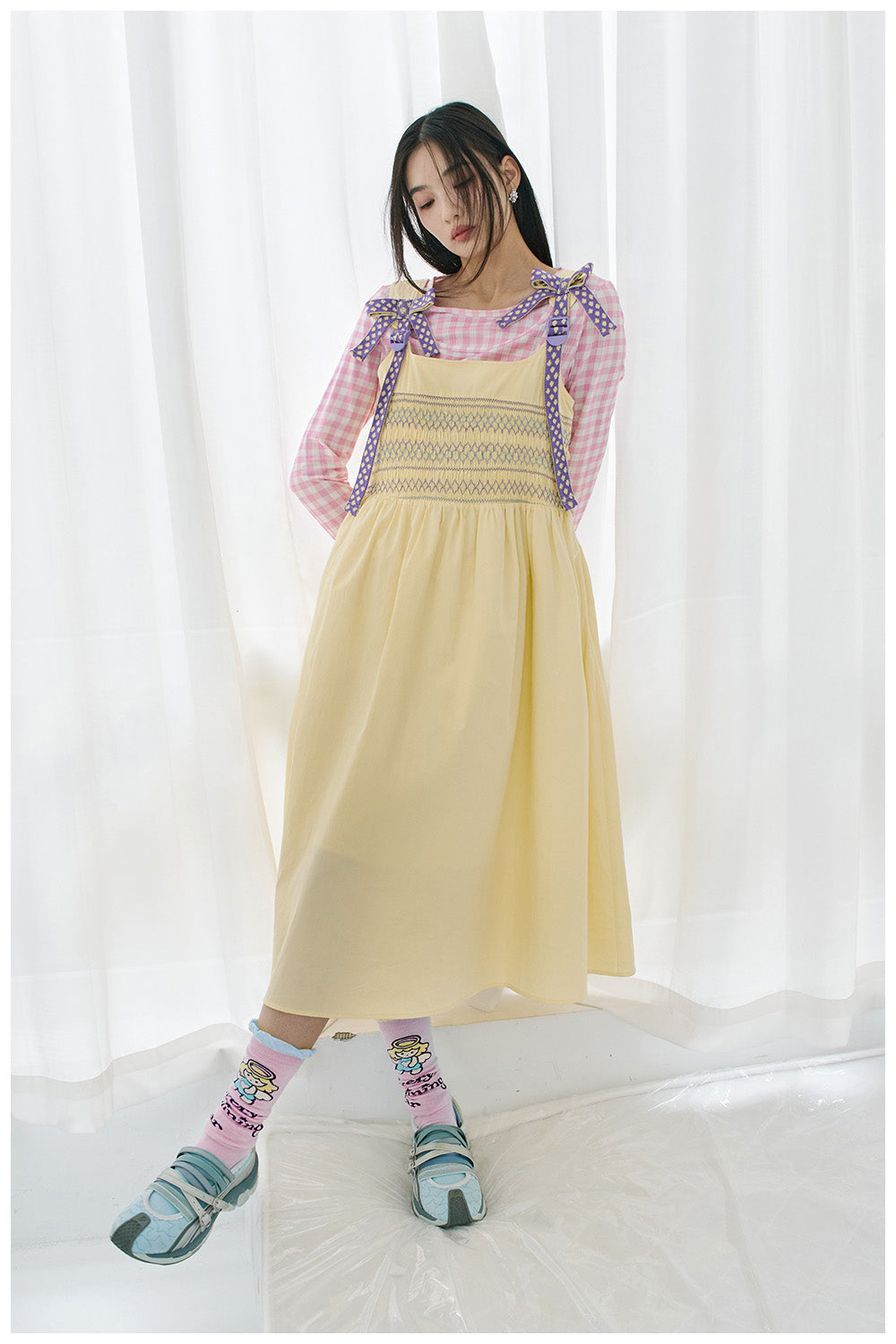 Harajuku Dress Yellow Sleeveless Dress A-Line Dress Dopamine Waist Dress tntntutu by Land Decora