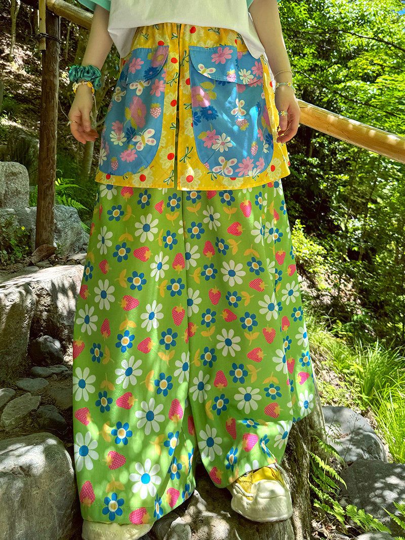 Strawberry Floral Wide Leg Pants | Mori Kei Cottagecore Fashion | made in zzz by Land Decora