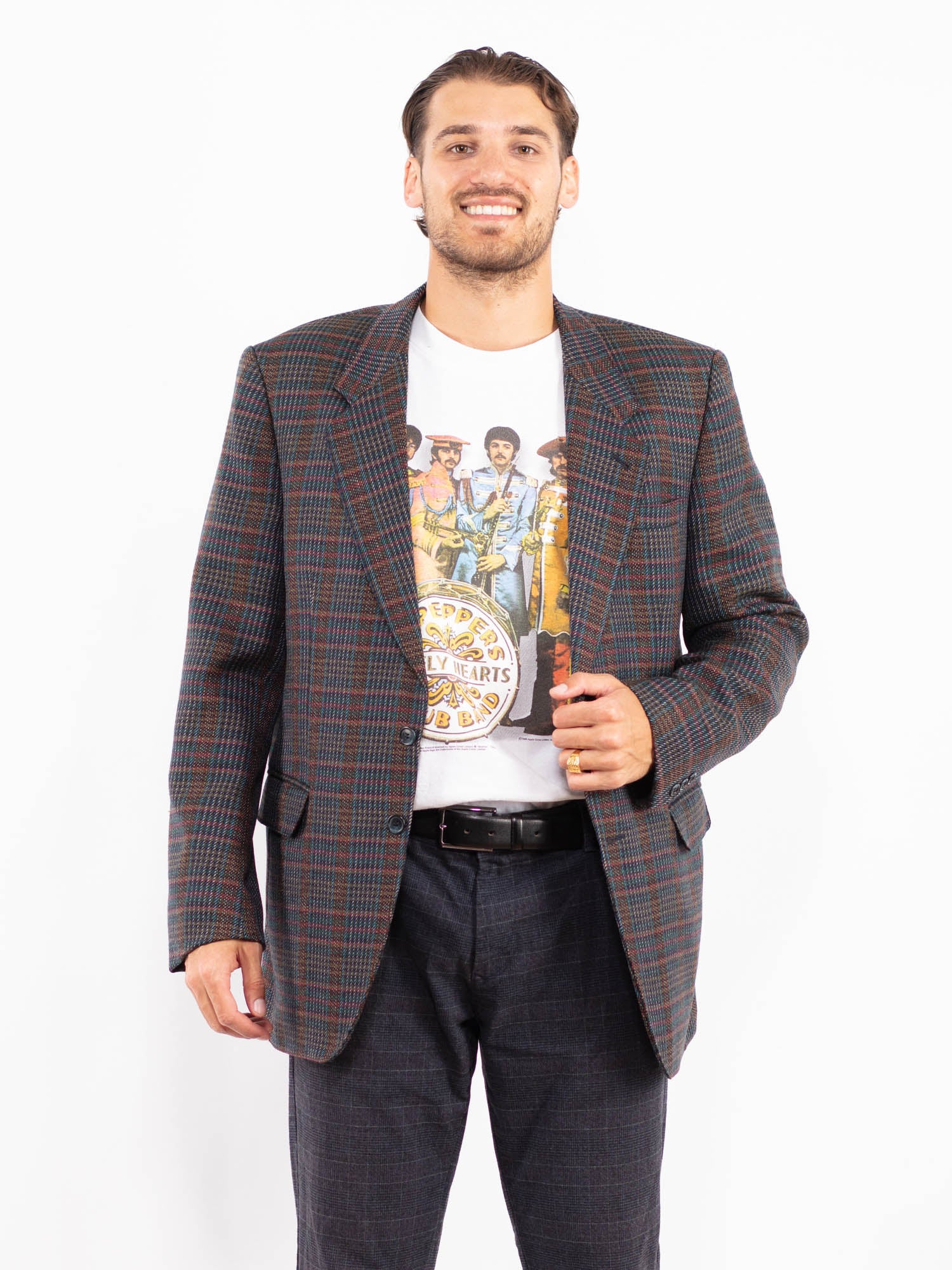 Vintage 70's Men Wool Blazer Jacket in Multi by Northern Grip