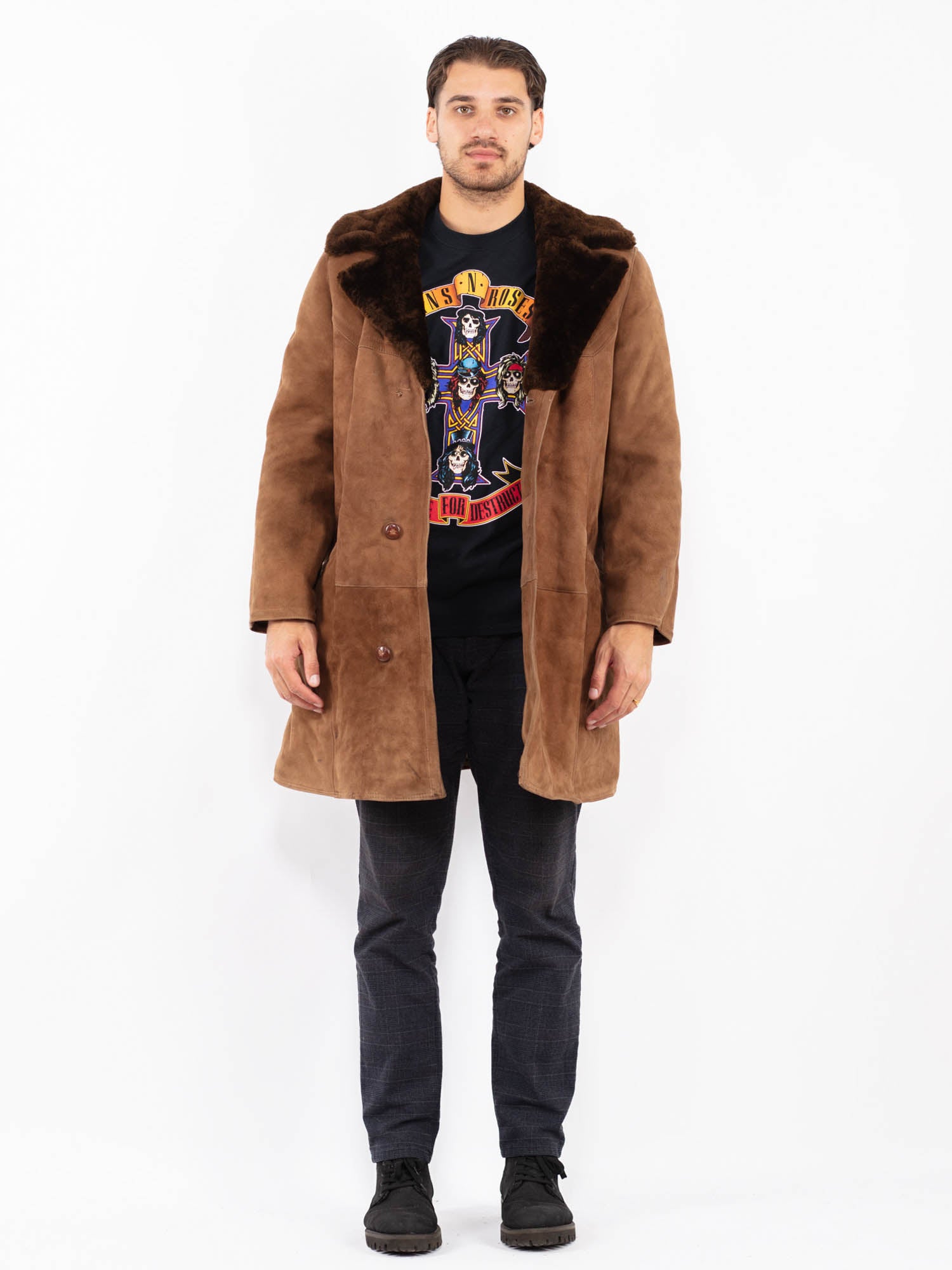 Vintage 70's Men Sheepskin Coat in Brown by Northern Grip