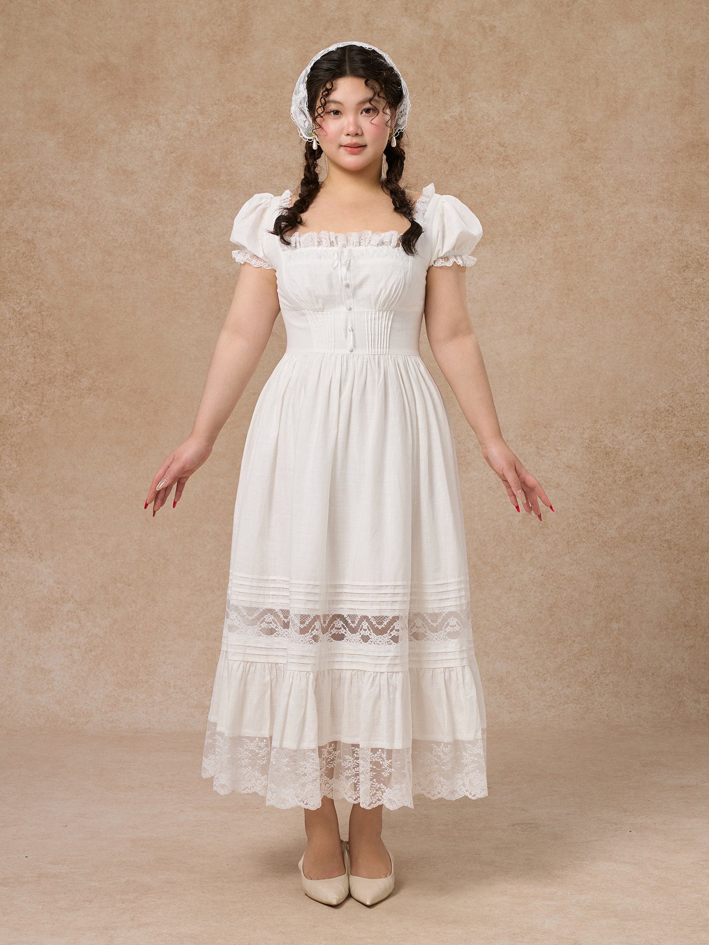 French Style Cinderella Cotton Lace Princess Dress Plus Size - LaceMade by Land Decora