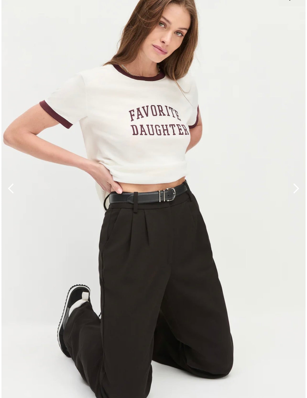 The Collegiate Ringer Tee in White Burgundy by Sierra Deene