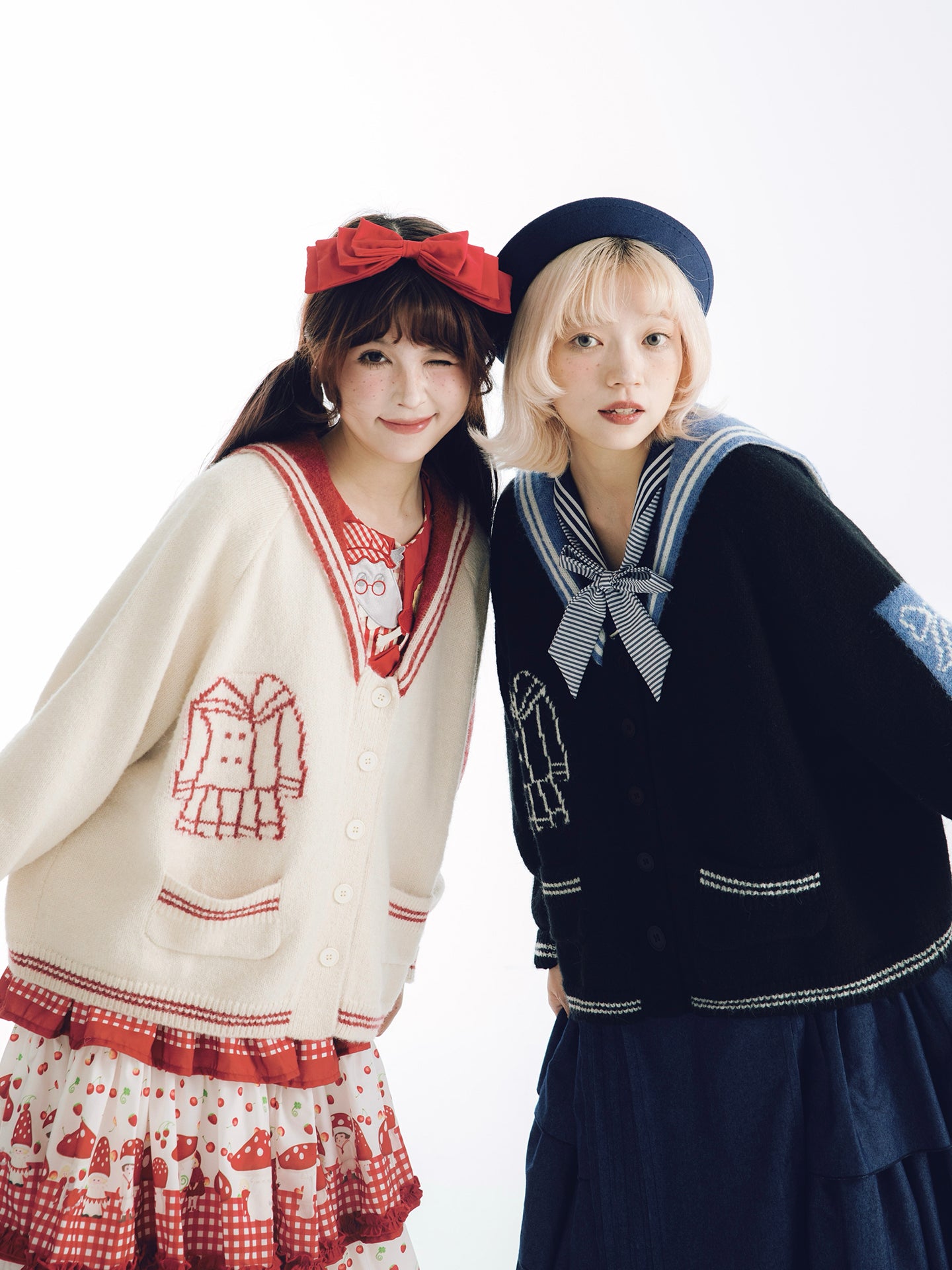 Kawaii Knit Cardigan Sailor Collar Scissor Graphic - Meugler by Land Decora
