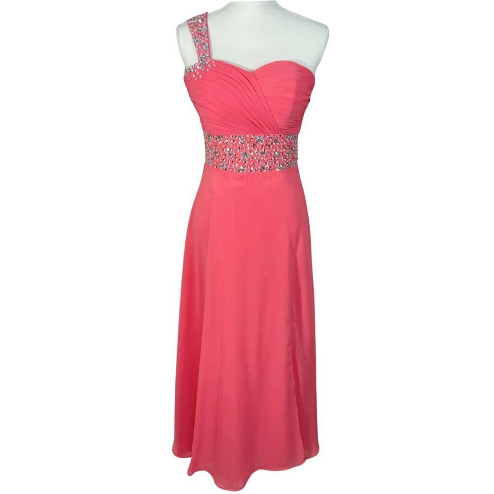 Coral Chiffon Asymmetrical One Shoulder Rhinestone Gown Prom Dress Siz by Hot Girl Secondhand