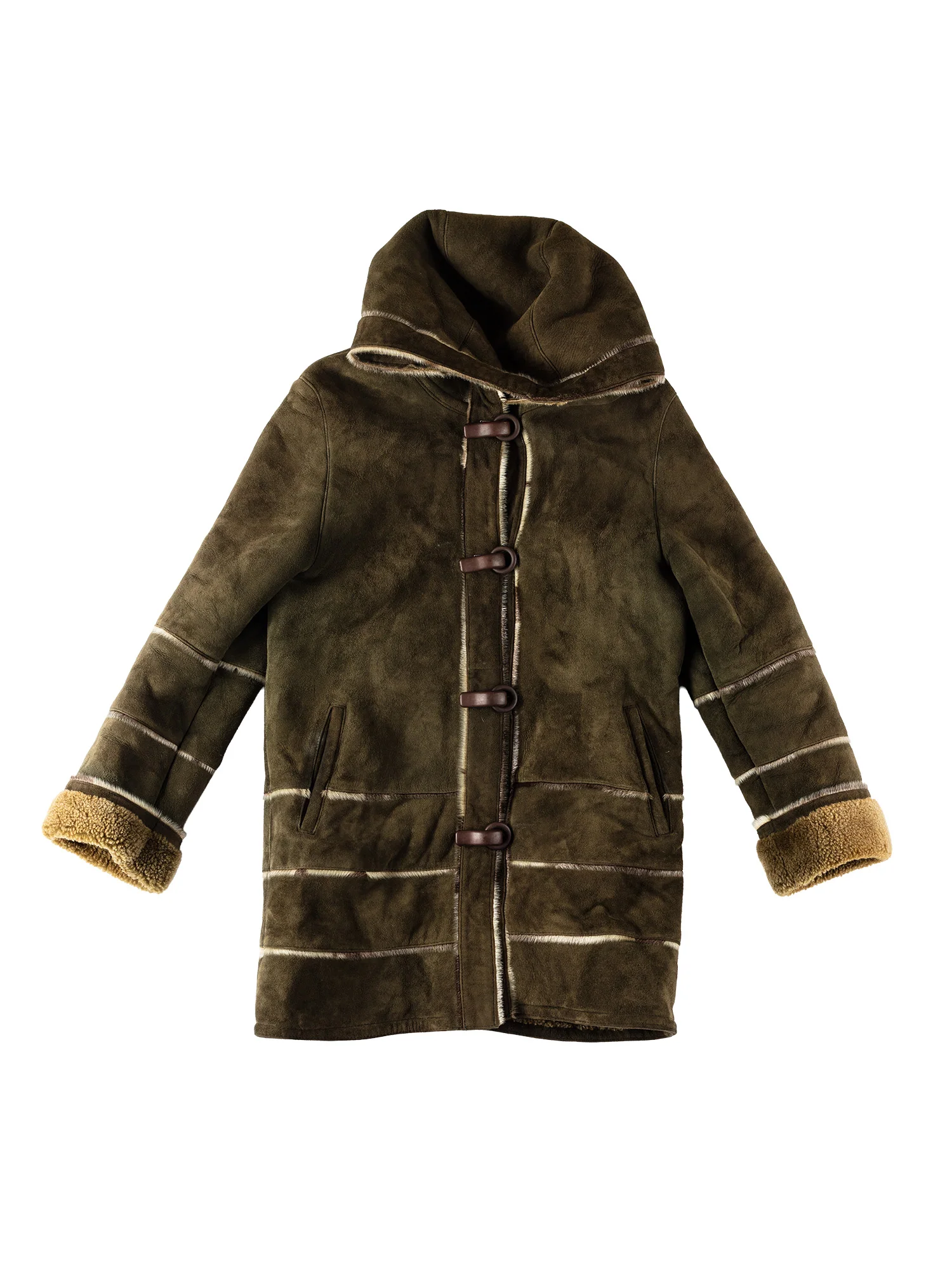 Vintage 70's Women Hooded Sheepskin Coat in Khaki Green by Northern Grip