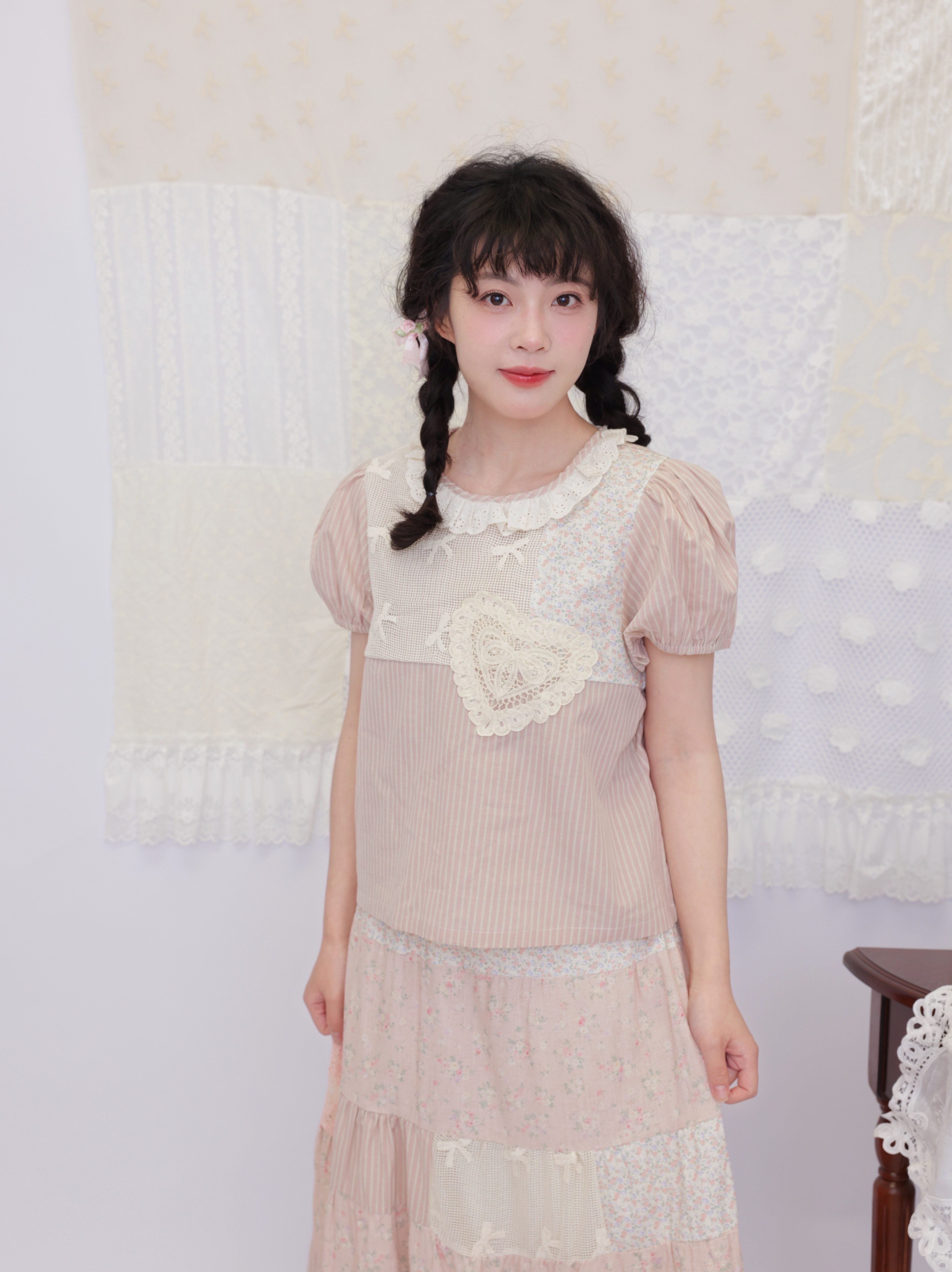 Vintage Floral Patchwork Puff Blouse - SemenCoicis by Land Decora