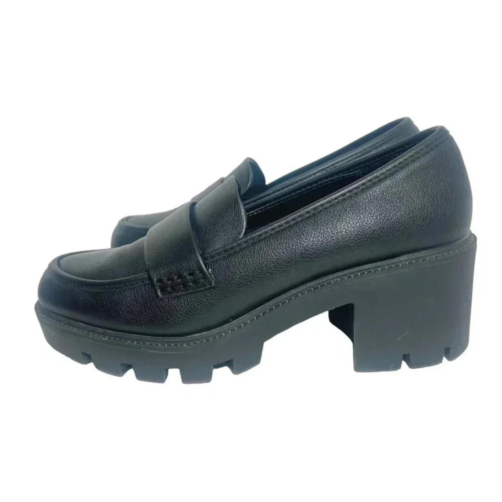 Dolce Vita Black Leather Platform Heeled Loafers Women's Size 10 by Hot Girl Secondhand