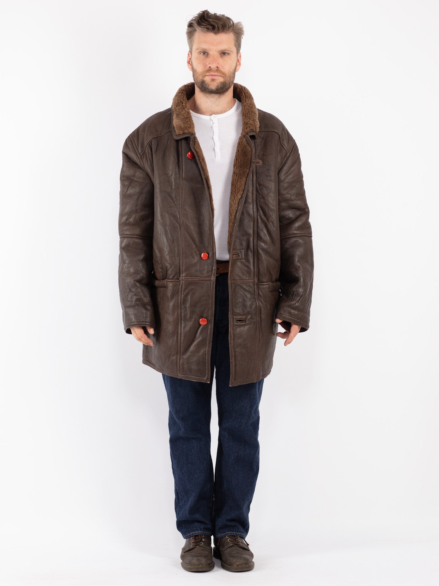 Vintage 90's Men Sheepskin Coat in Brown by Northern Grip