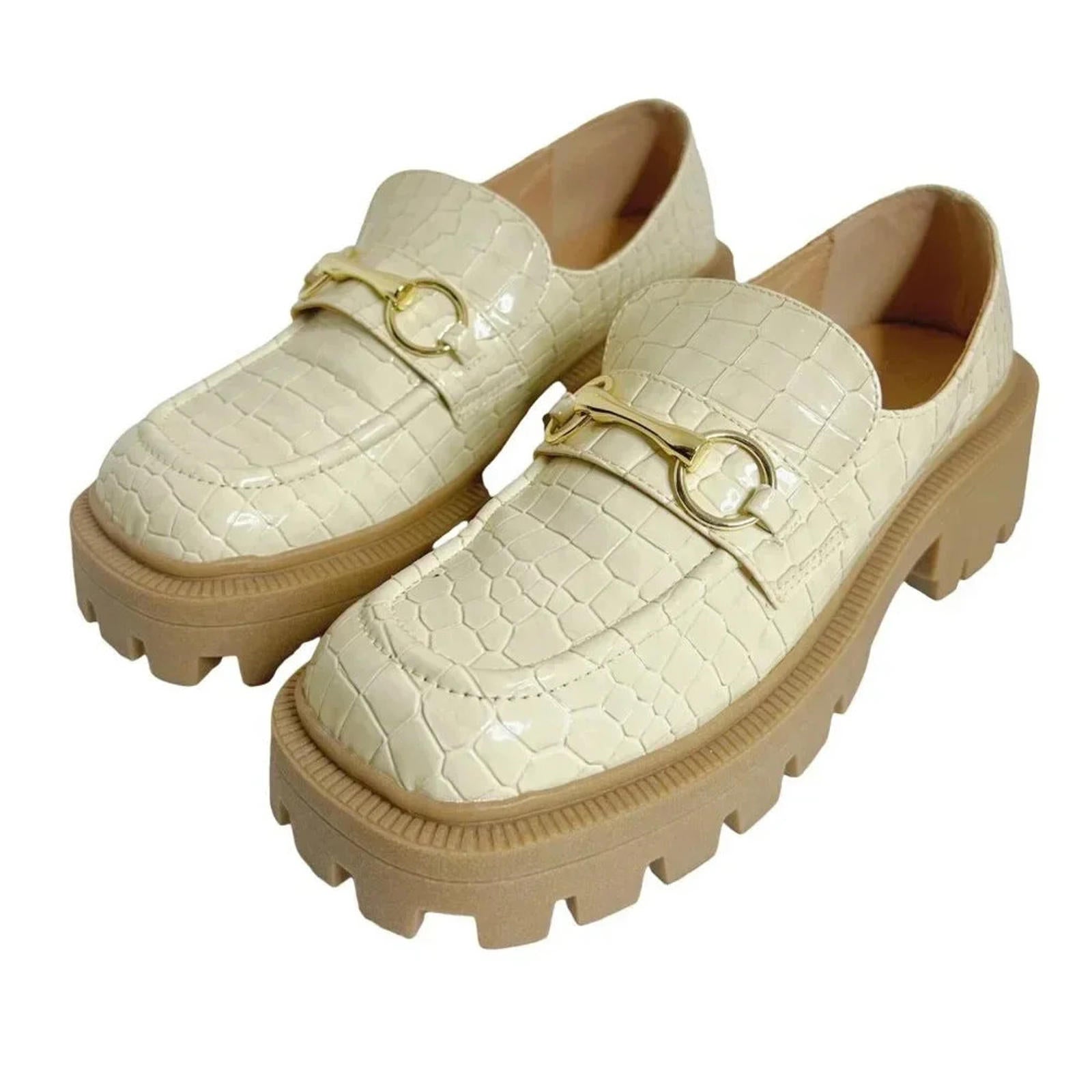 UO Faux Crocodile Leather Cream Loafers Women's Size 10 by Hot Girl Secondhand