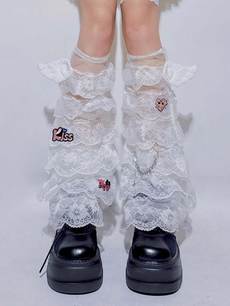 Wing Lace Leg Warmers | Kawaii Harajuku Layered Socks Y2K Style by Land Decora