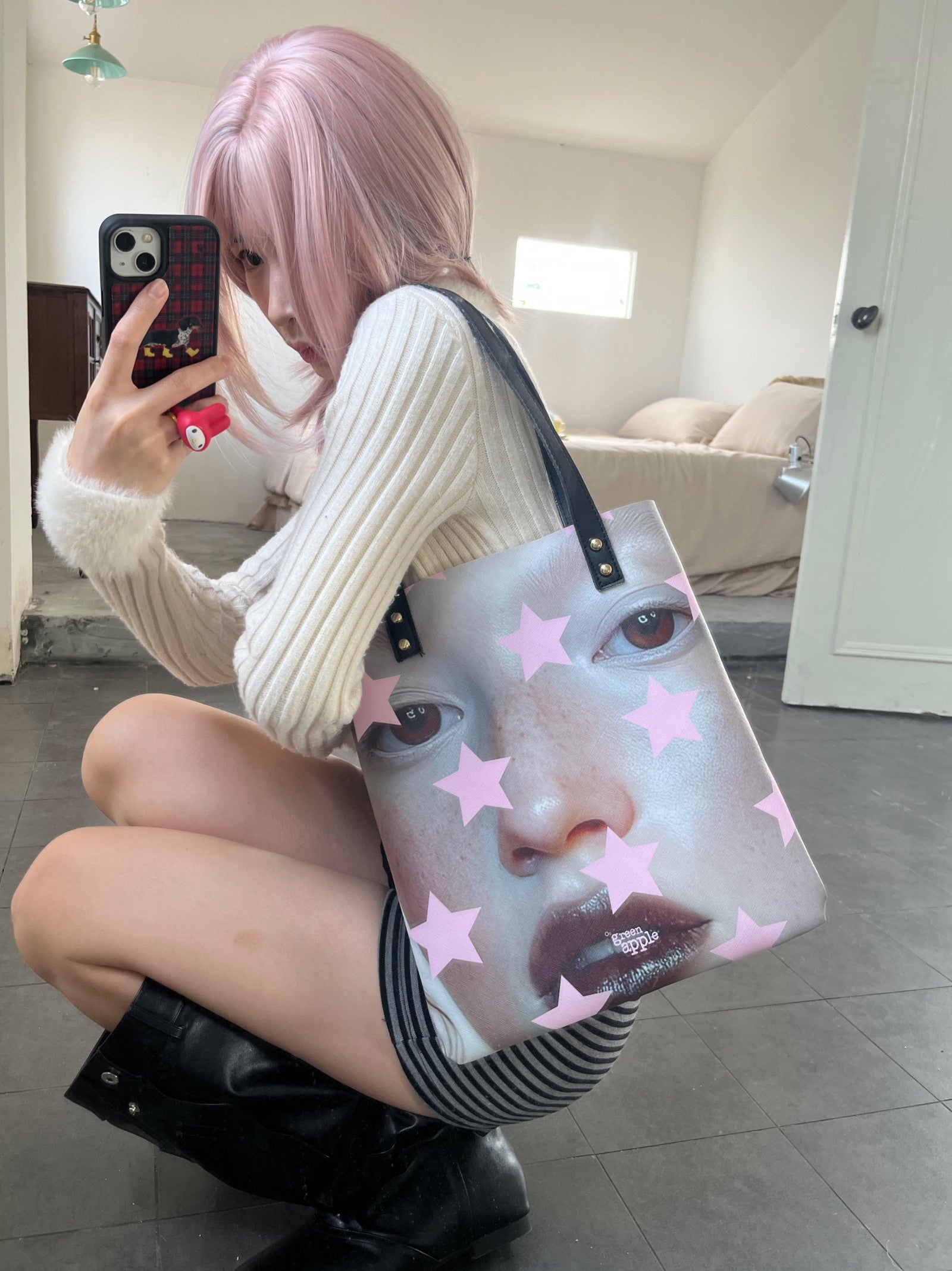 Y2K Star Print Shoulder Bag - Oogreenapple by Land Decora