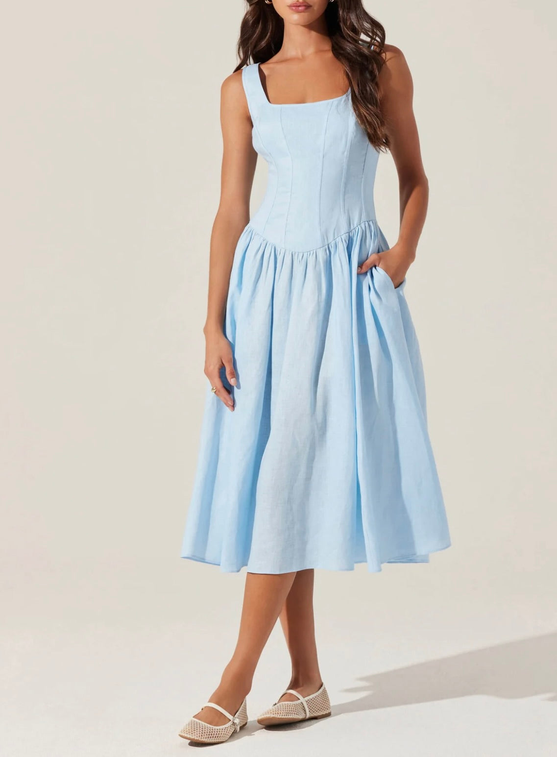 Thierry Linen Midi Dress - Blue by Sierra Deene