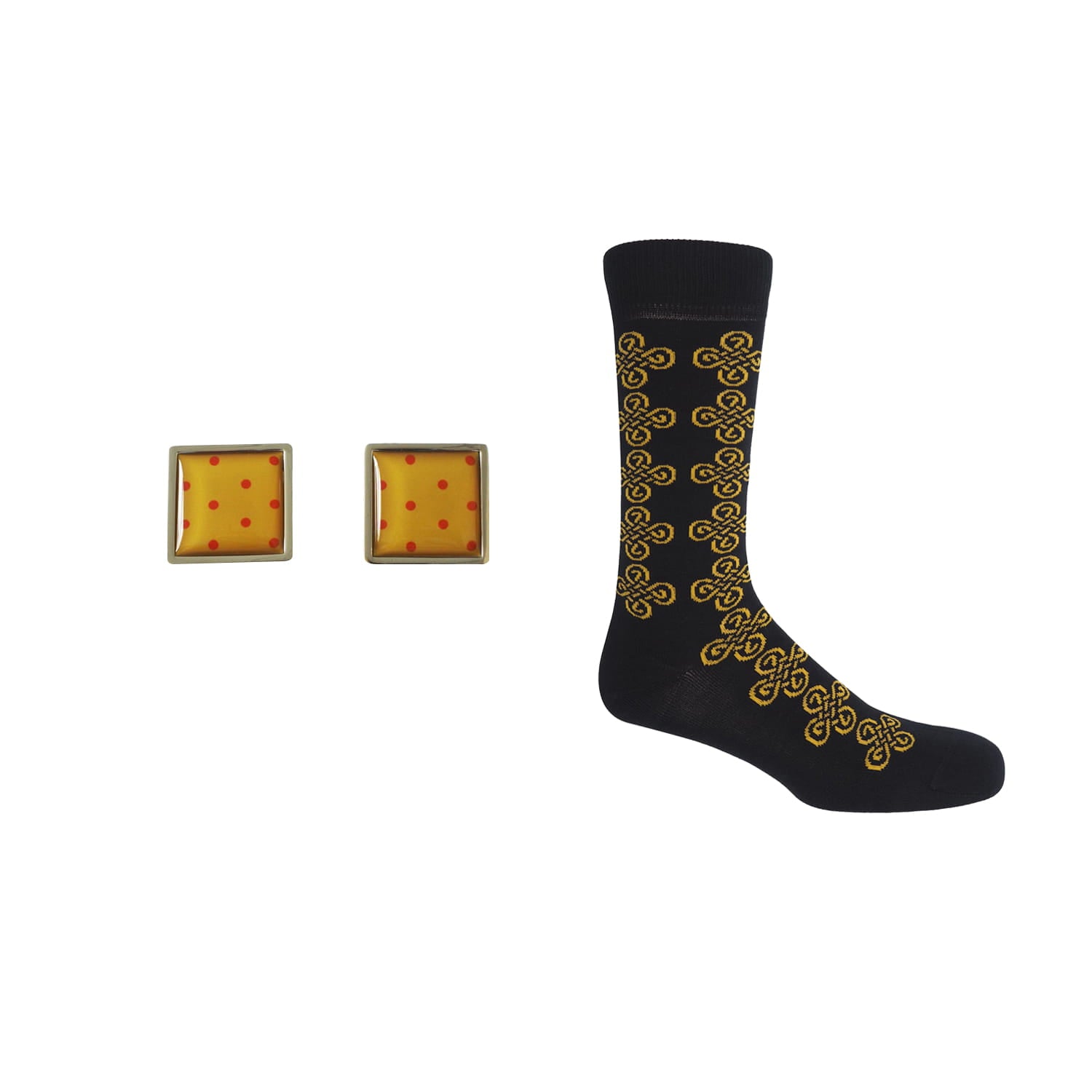 Groom's Set - Knot Black Socks & Honey Cufflink by Peper Harow