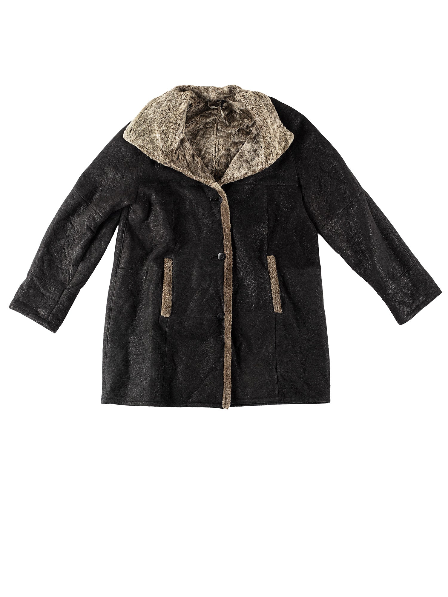 Vintage 80's Women Sheepskin Coat in Black by Northern Grip