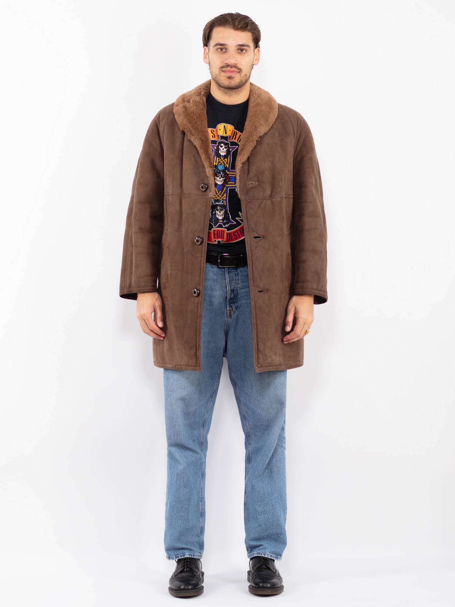 Vintage 70's Men Sheepskin Coat in Brown by Northern Grip