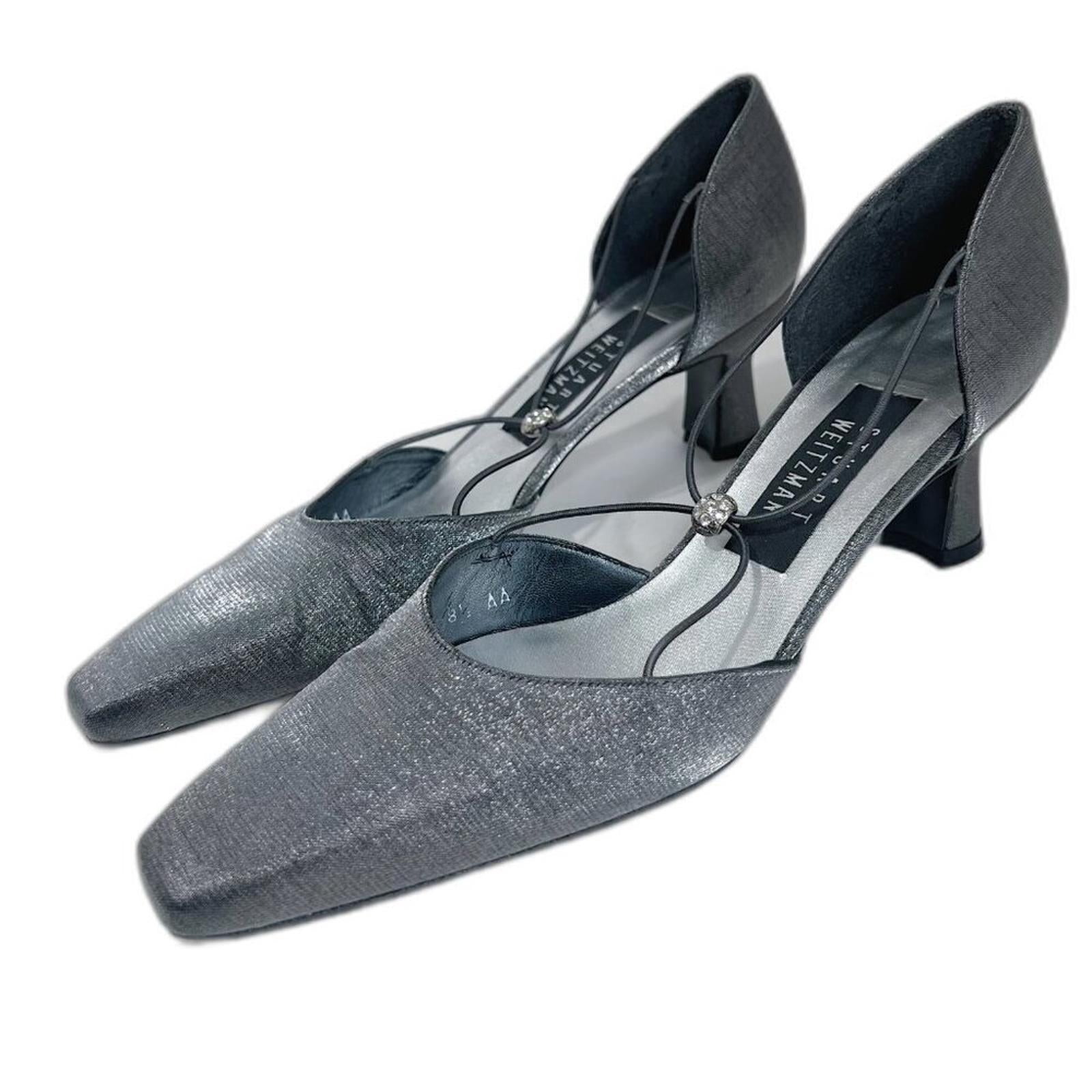 90s Vintage Stuart Weitzman Rondex Heels Silver Kitten Heel Pump Size by Hot Girl Secondhand