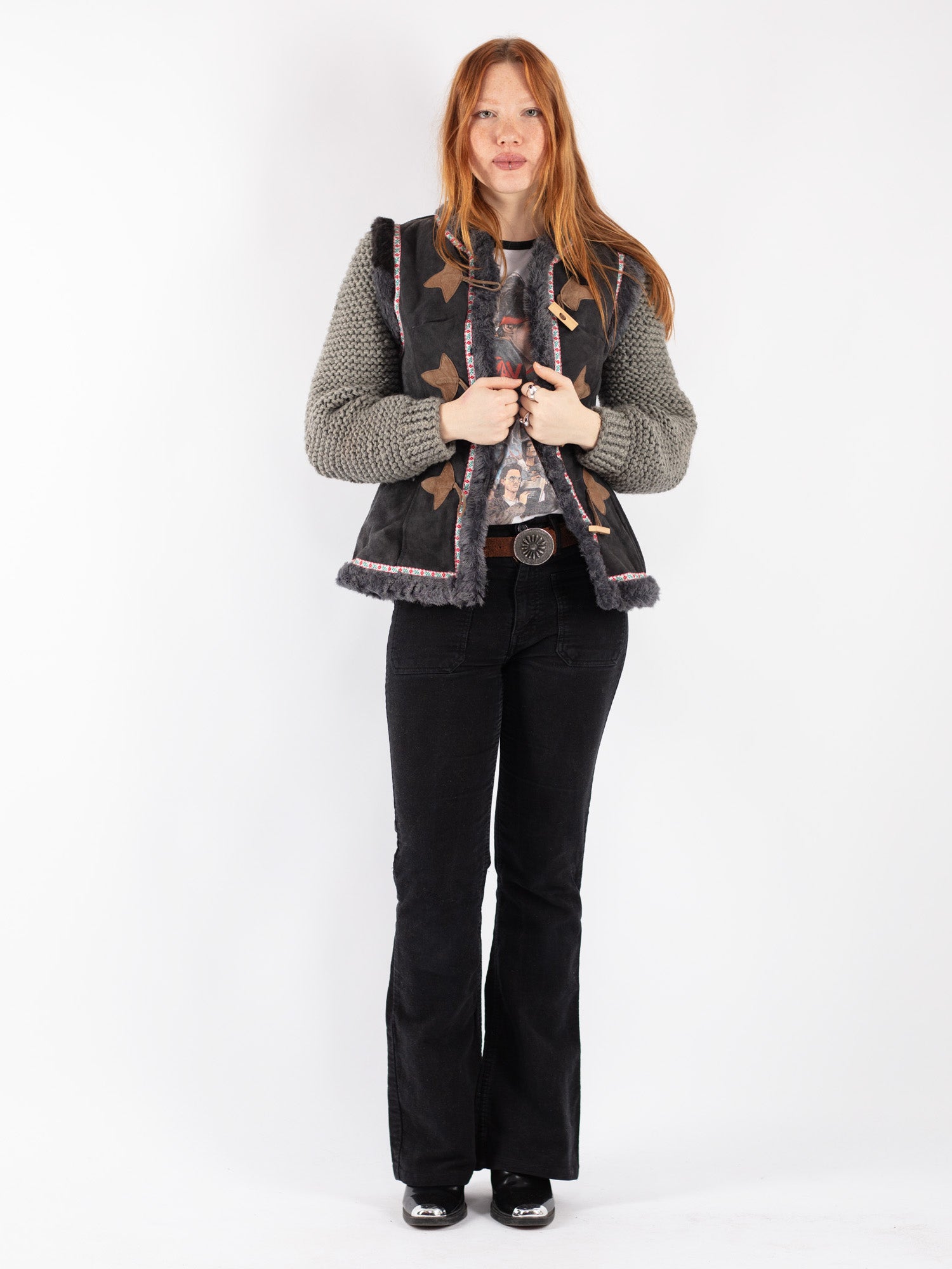 Vintage 70's Women Sheepskin Vest in Gray by Northern Grip