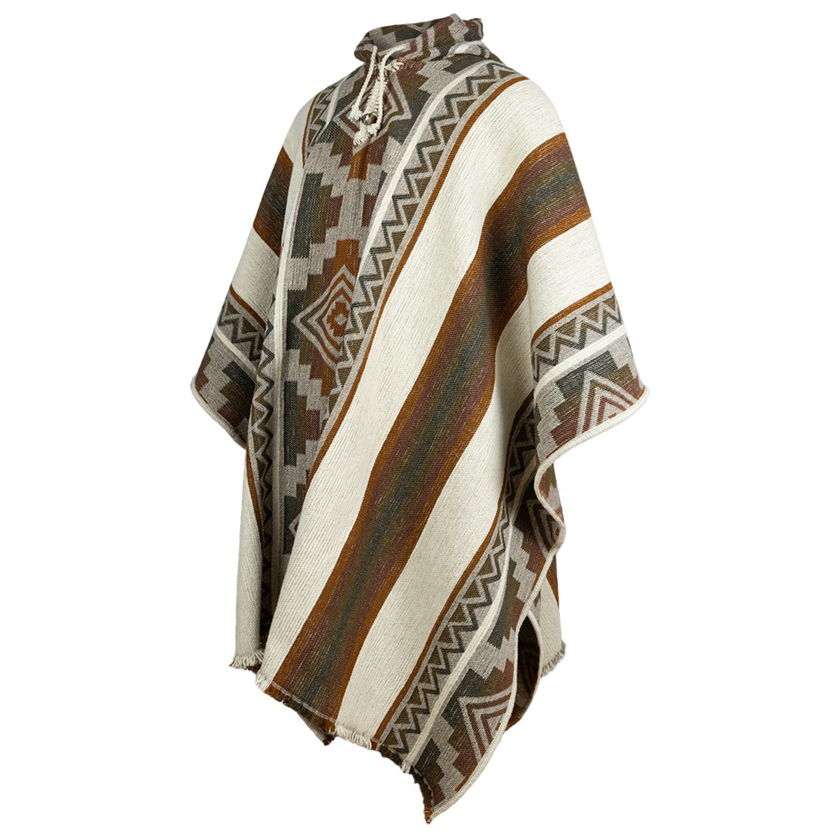 Llama Wool Unisex South American Handwoven Thick Hooded Andean Poncho by ECUALAMA
