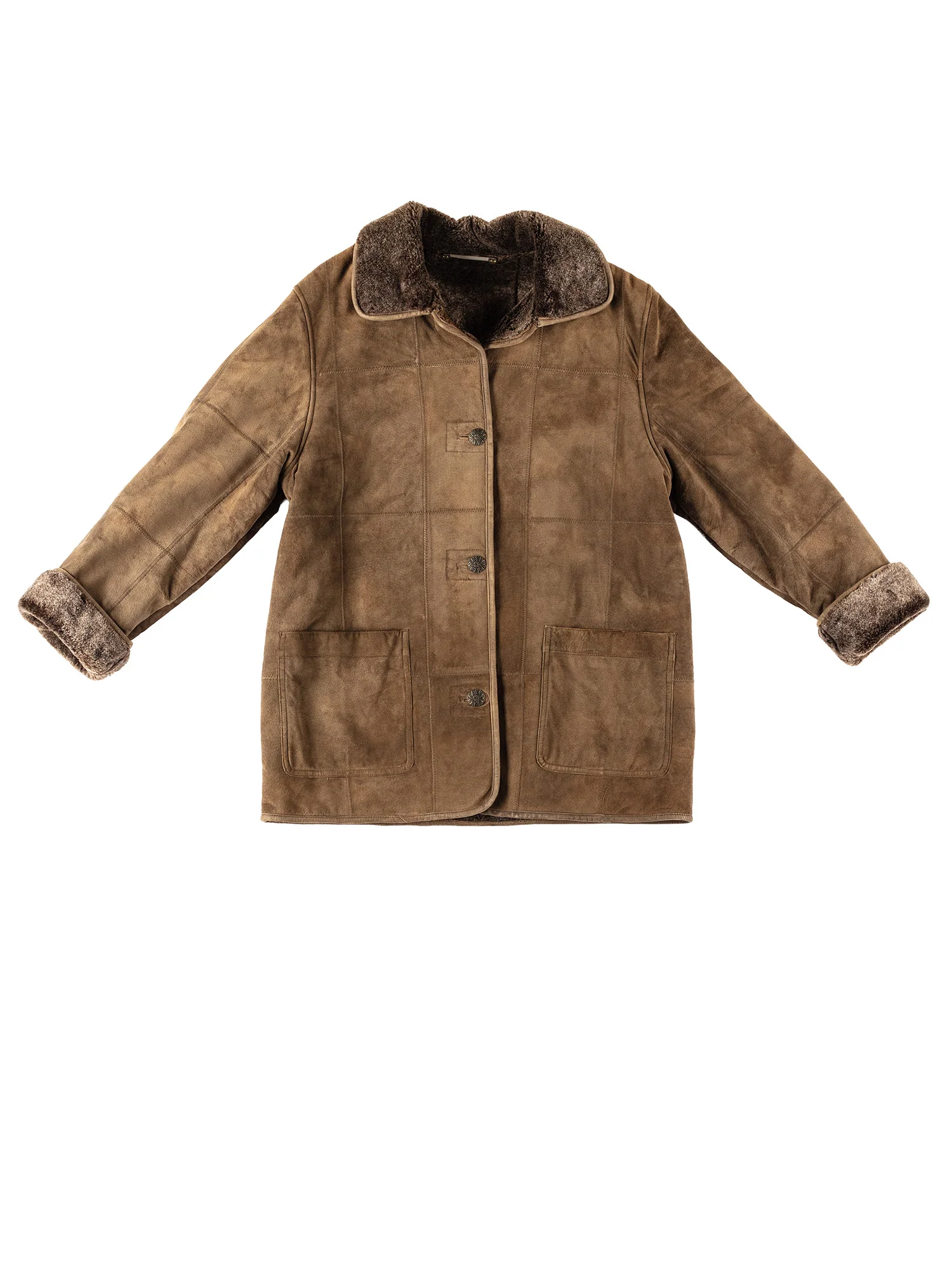 Vintage 80's Women Faux Sheepskin Coat in Brown by Northern Grip