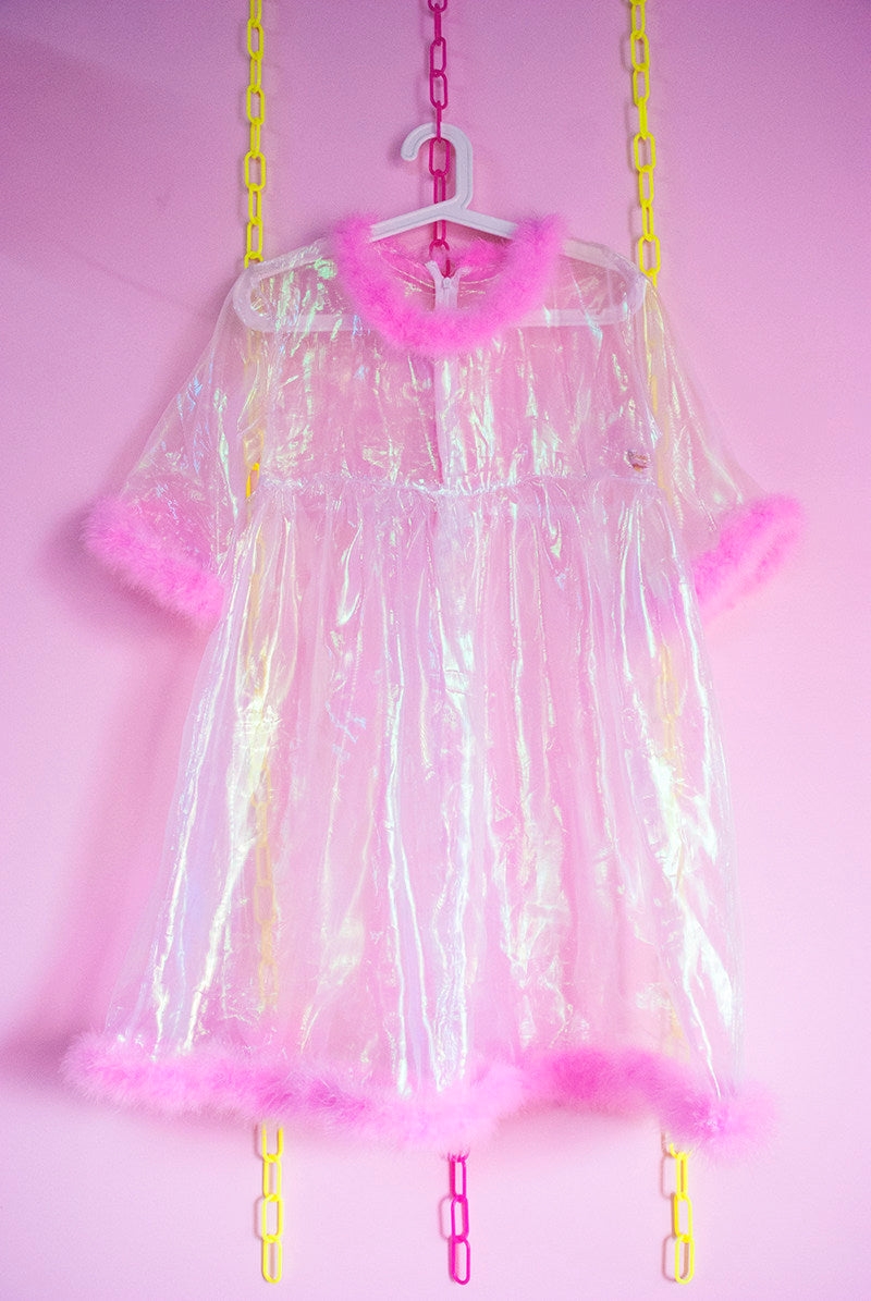 Pink Feather Sheer Overlay Dress - Plastic Candy by Land Decora