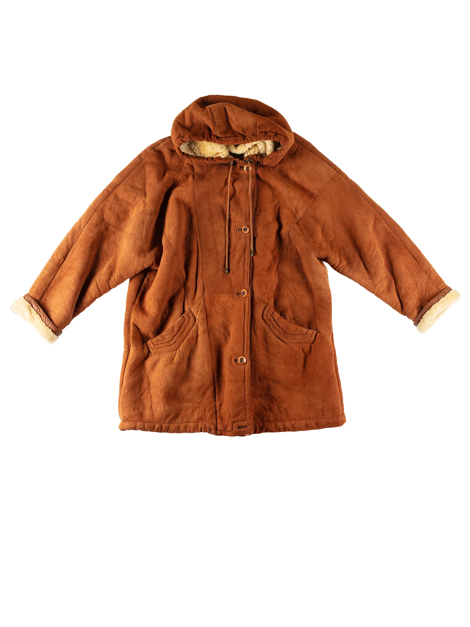 Vintage 80's Women Hooded Sheepskin Coat in Brown by Northern Grip