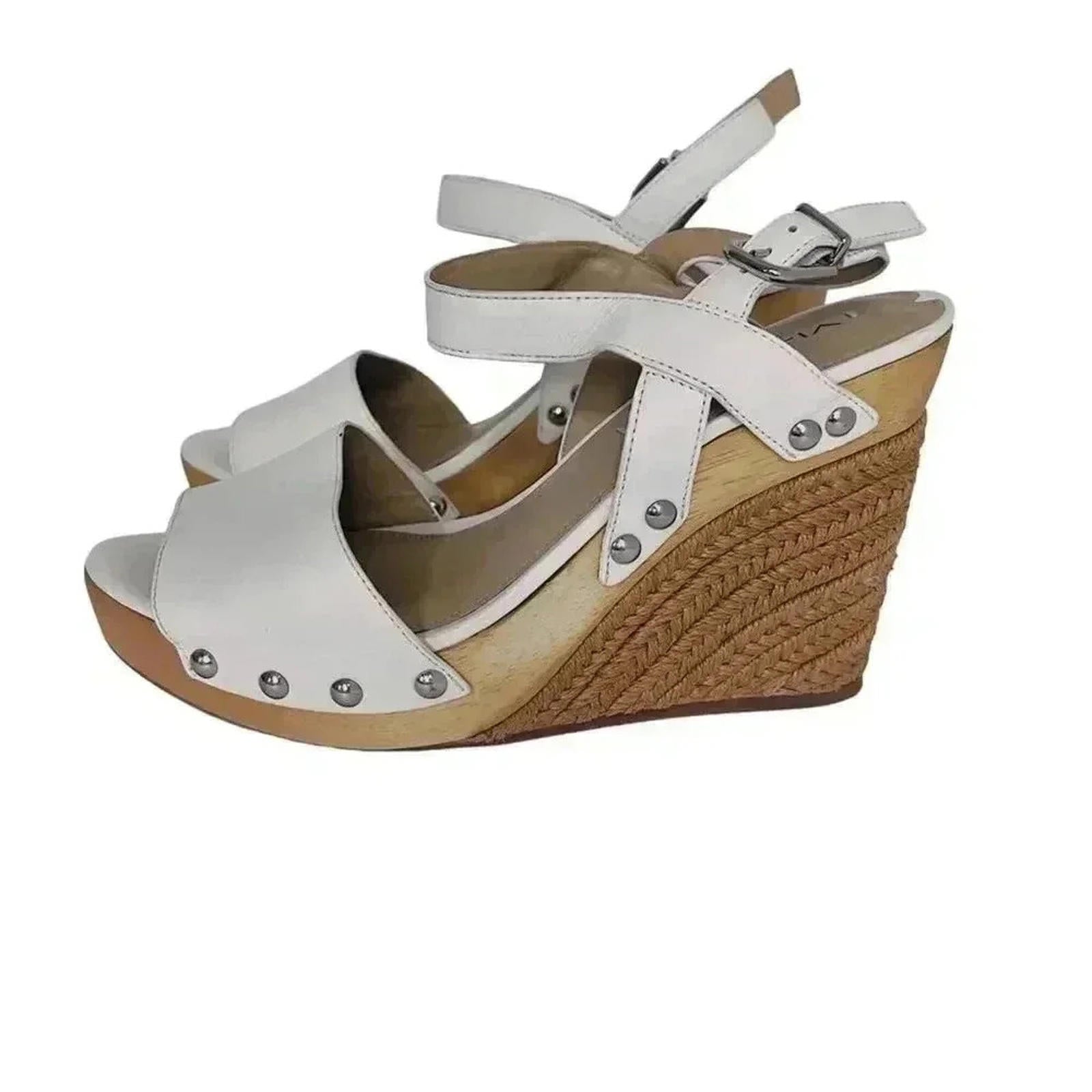 Via Spiga White Leather Wedges Woven Sandal Heels Women's Size 8 by Hot Girl Secondhand