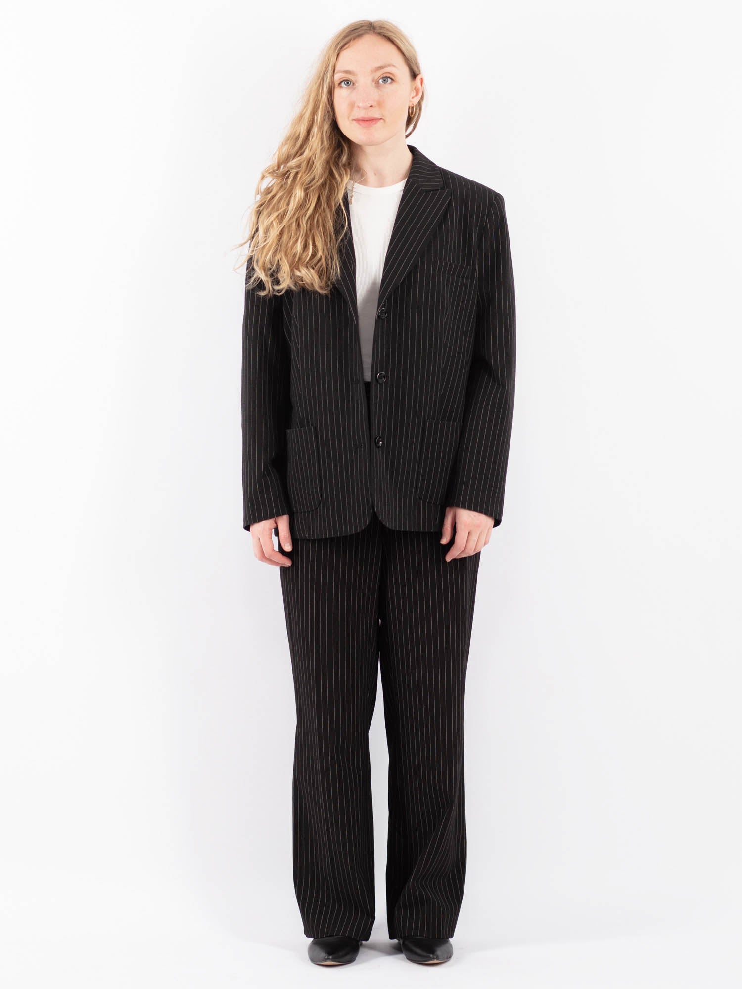 Vintage 90's Women Striped Pantsuit in Dark Gray by Northern Grip