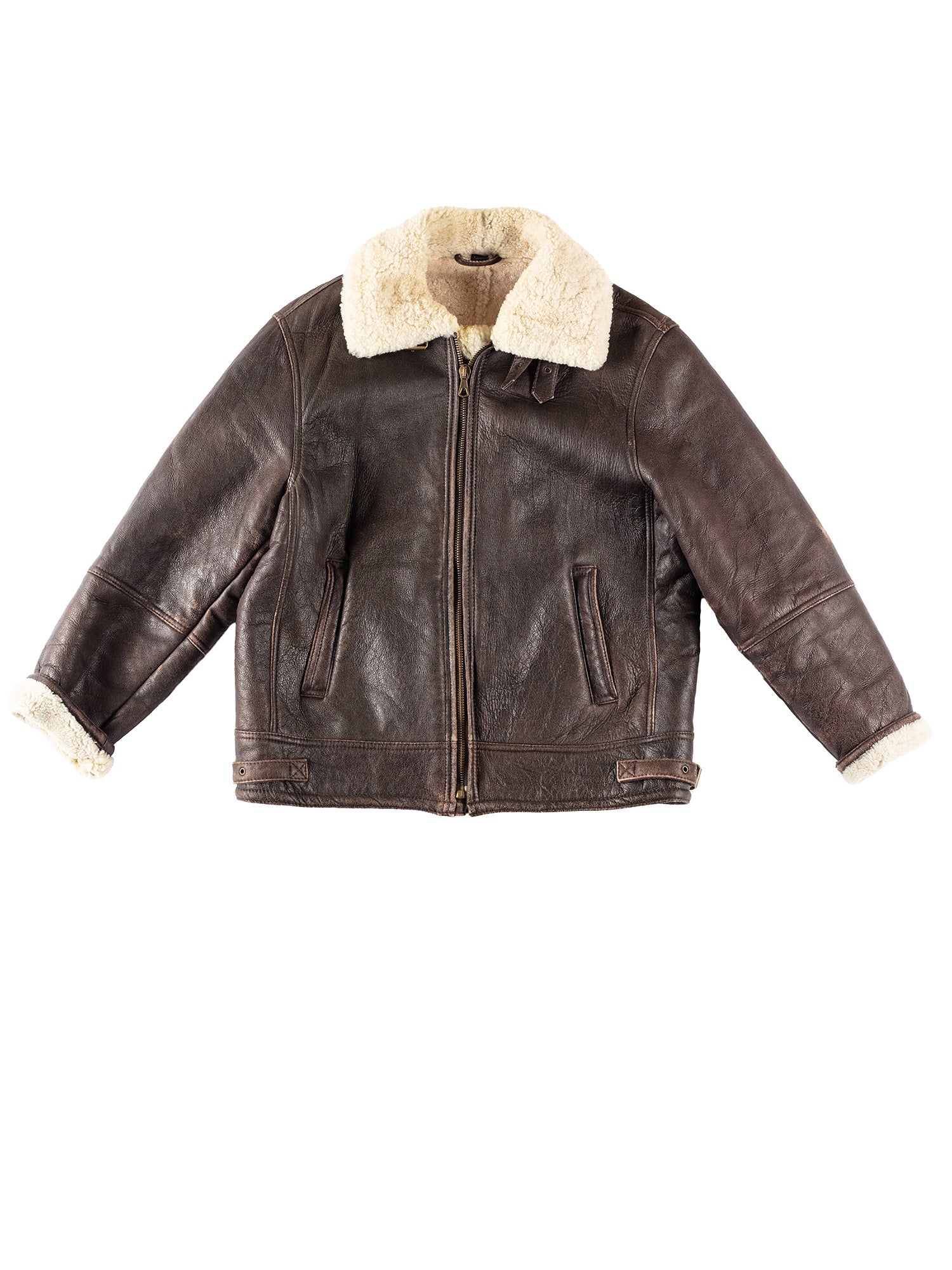 Vintage 80's Men B-3 Style Sheepskin Aviator Bomber Jacket in Brown by Northern Grip