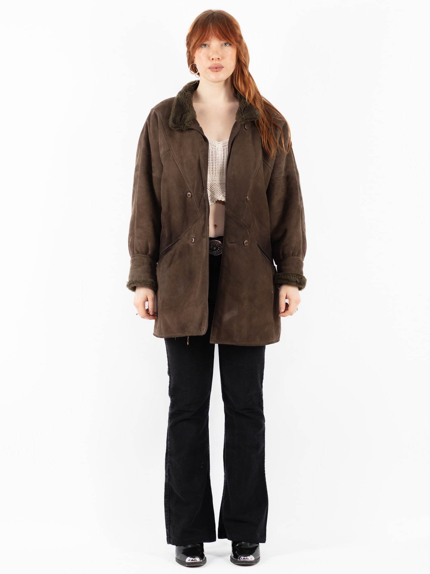 Vintage 80's Women Sheepskin Coat in Brown by Northern Grip