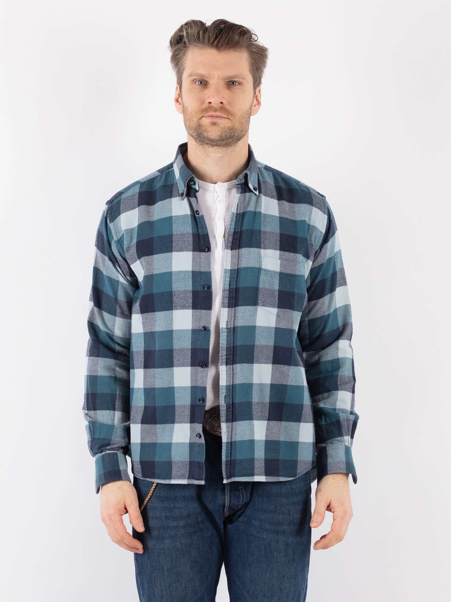 Vintage 90's Men Plaid Flannel Shirt in Blue by Northern Grip