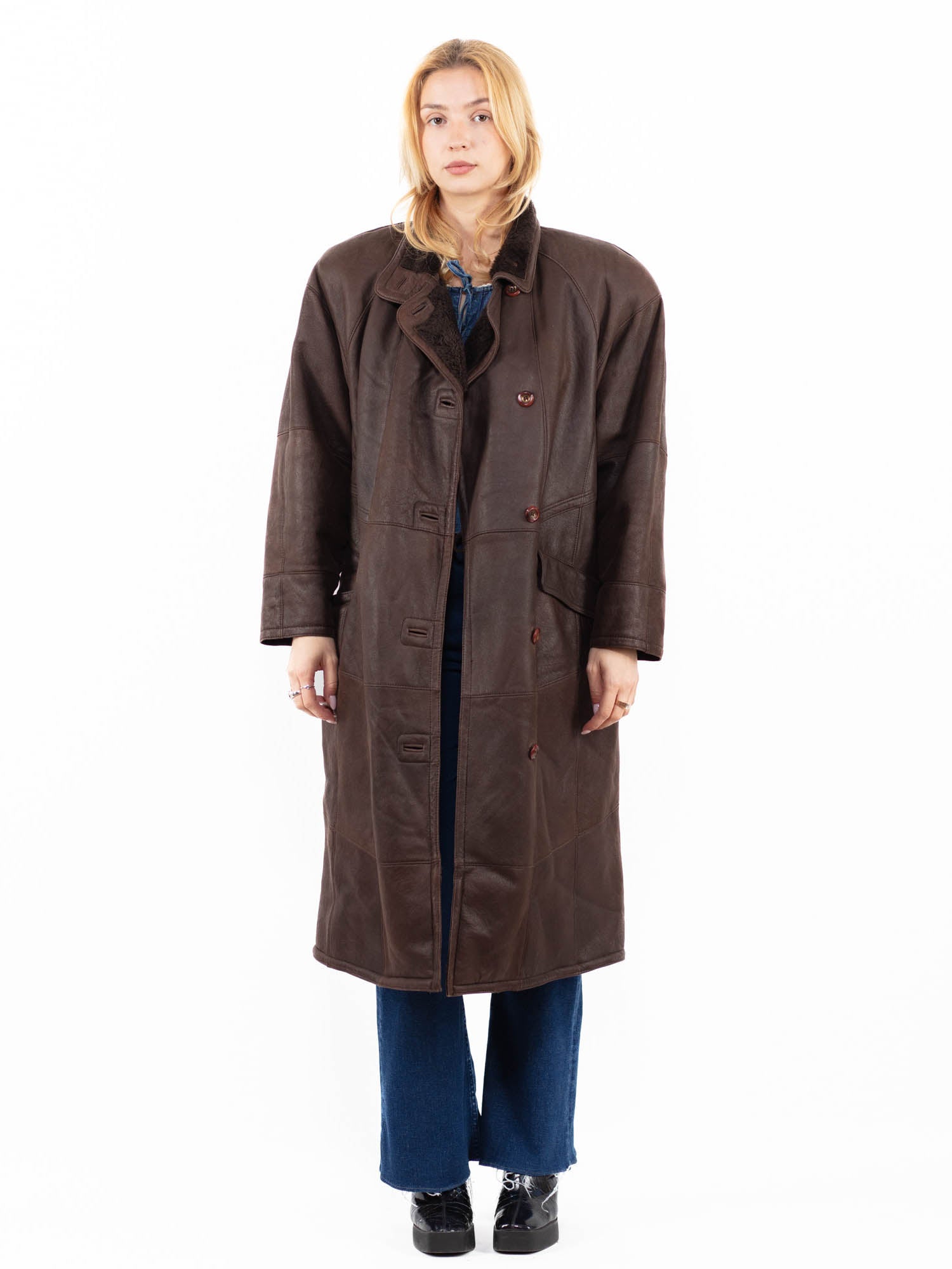 Vintage 90's Women Sheepskin Coat in Brown by Northern Grip