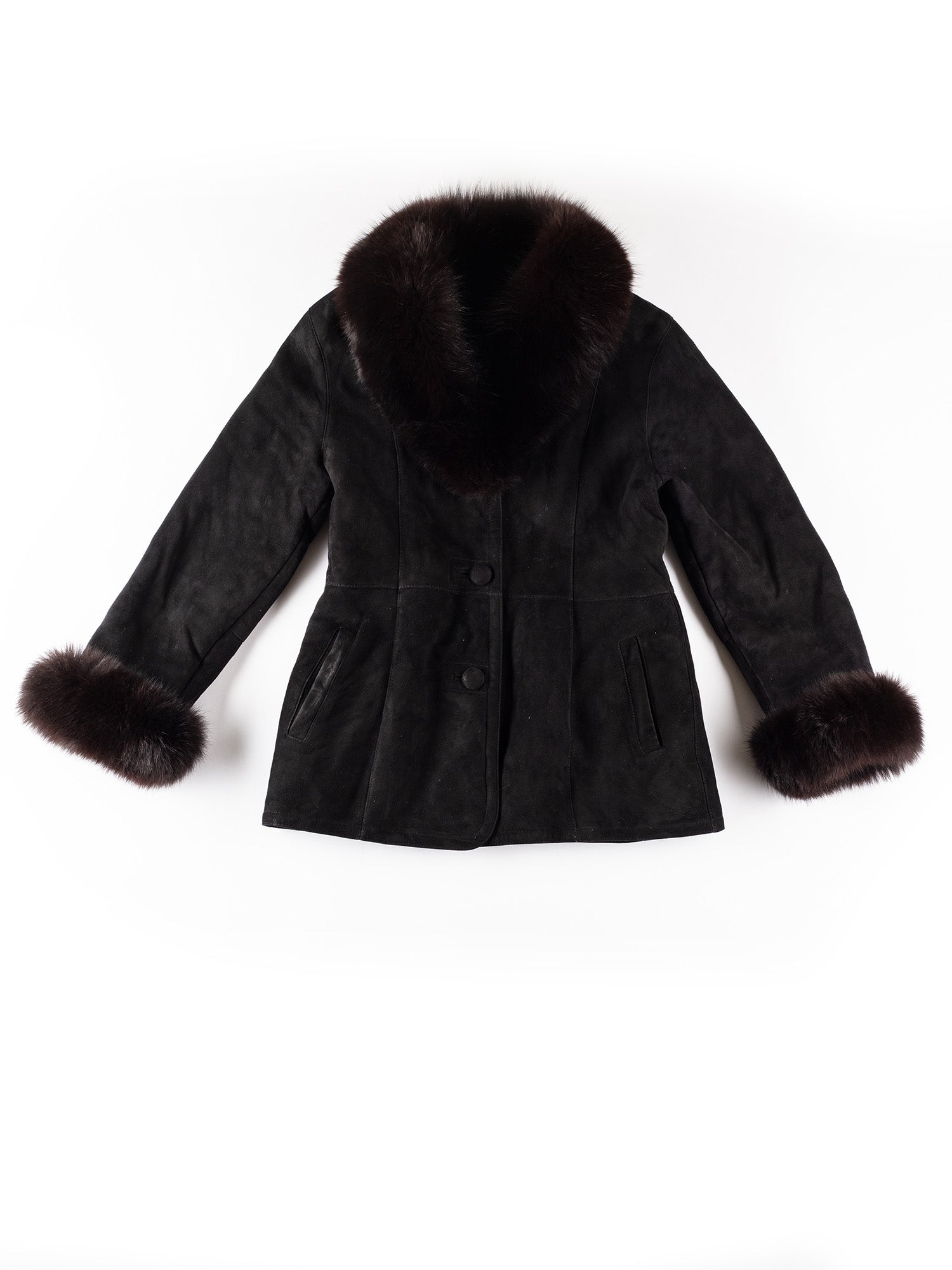 Vintage 70's Women Sheepskin and Fur Penny Lane Coat in Black by Northern Grip