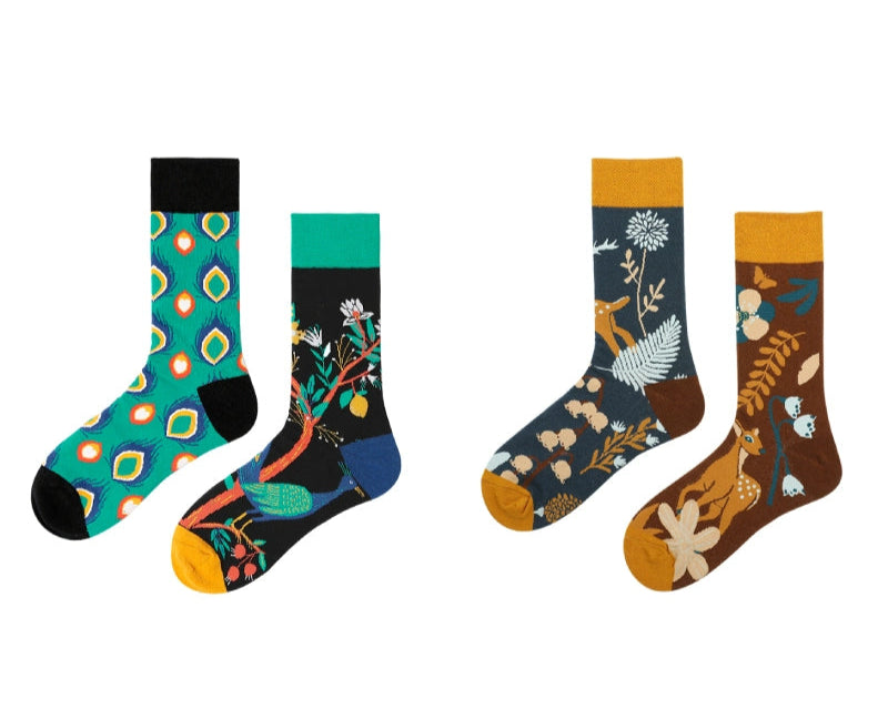 Decora Kei Mismatched Socks Floral Deer by Land Decora