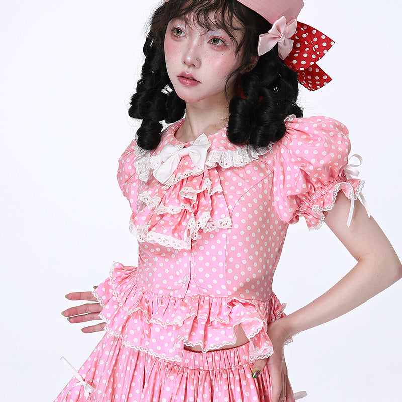 Retro Pink Polka Dot Shirt - Showa Vintage Kawaii - SOS MEME CLUB by Land Decora