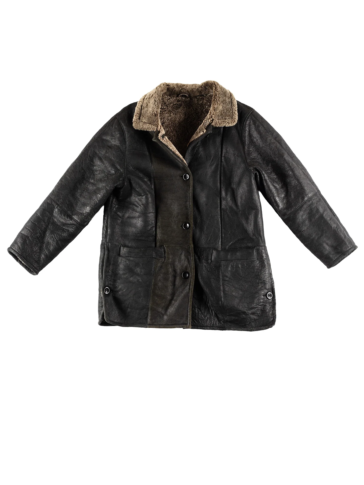 Vintage 80's Men Sheepskin Coat in Black by Northern Grip